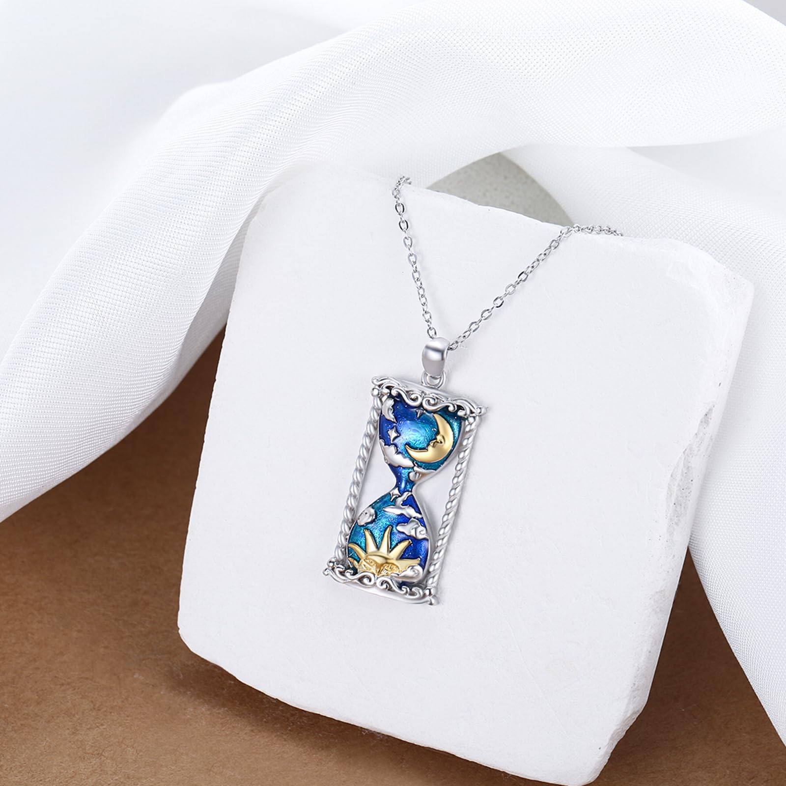 925 Sterling Silver Moon and Stars Hourglass Pendant Necklace for Women - Perfect for Gifts, Layering & Boho Jewelry Looks