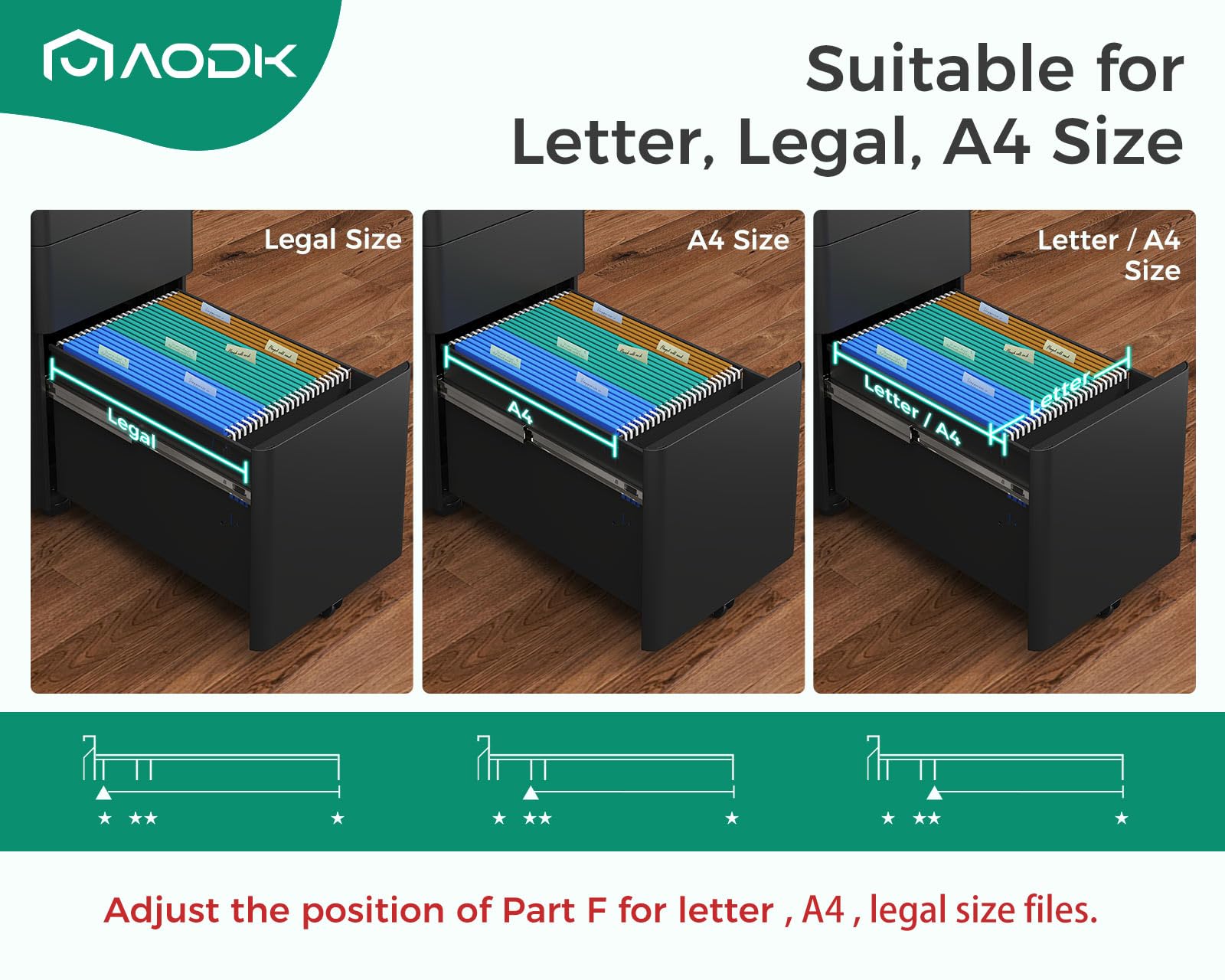 AODK 3-Drawer Rolling File Cabinet with Lock - Fully Assembled Mobile Storage for A4, Legal & Letter Files - Black - Perfect for Home Office, Small Business & Workspace Organization