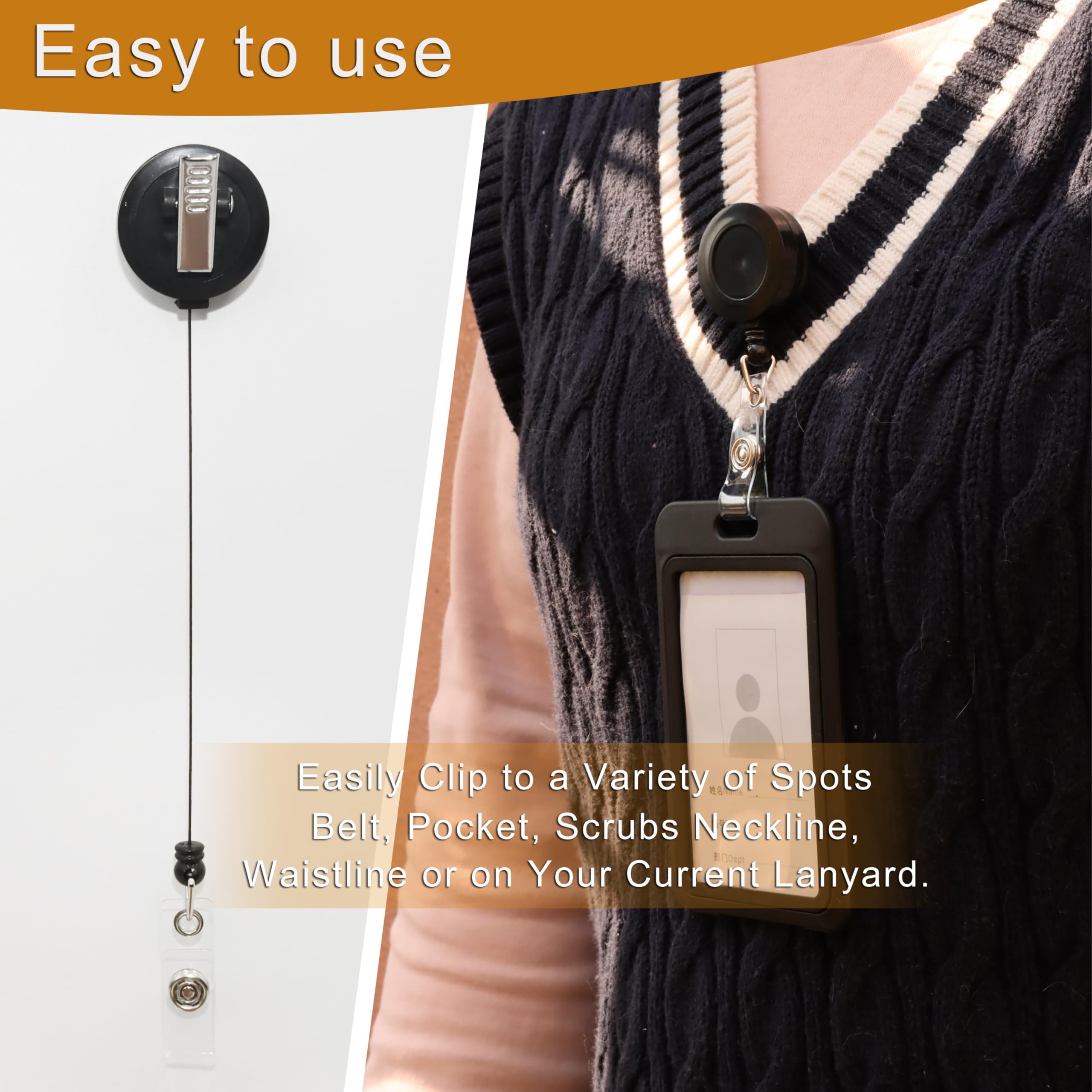 Retractable Badge Reel with Clip & Key Ring - 2 Pack ID Badge Holder for Work, Security, Events & Conventions - Durable Lanyard Accessory for Nurses, Teachers & Office Professionals