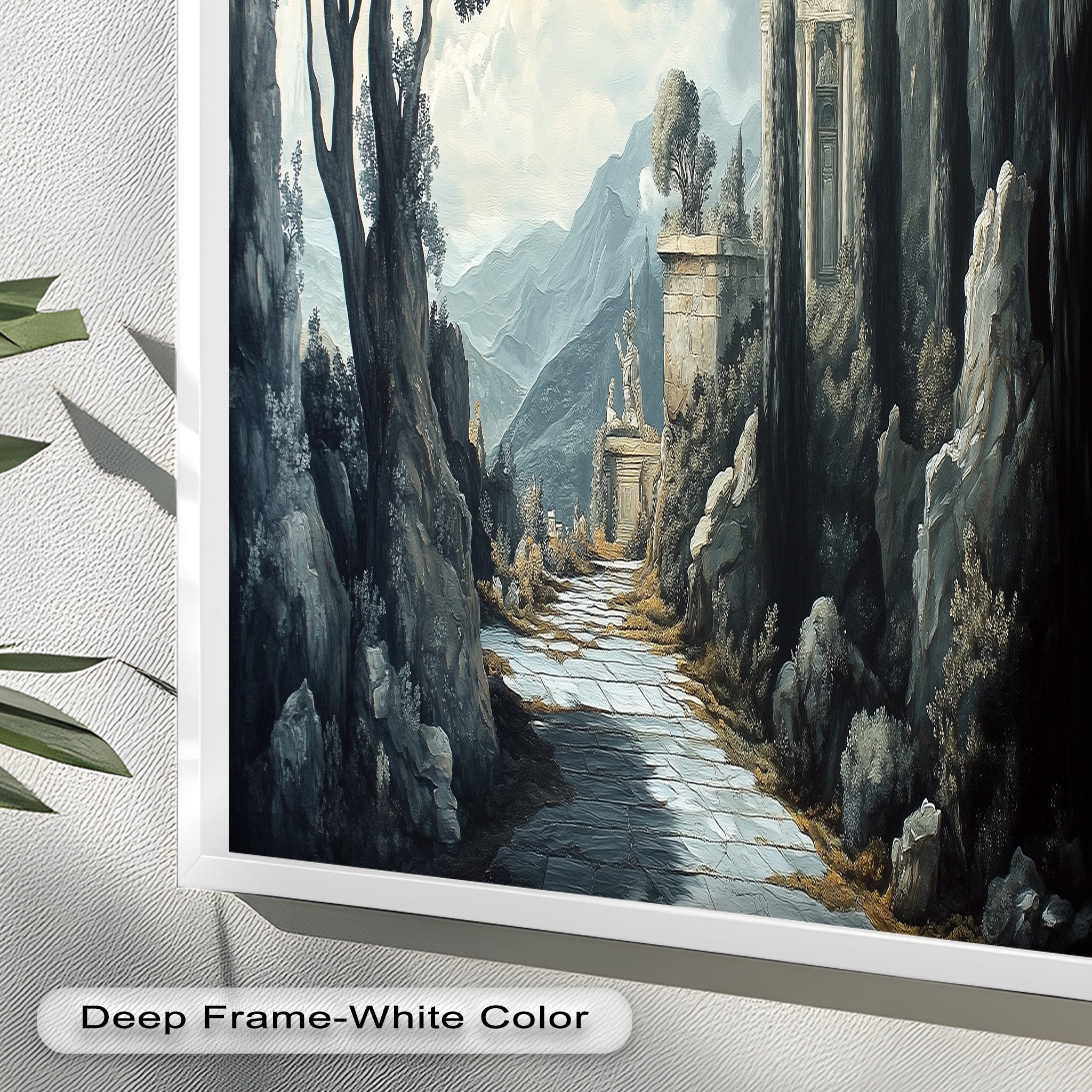 Ancient Pathway to the Temple - Hand Painted Classical Landscape Oil Canvas Art for Home Decor, Office & Living Room Wall