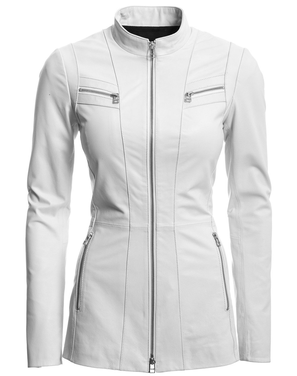 Women's White Genuine Leather Jacket with Rose Embroidery - Stylish Biker Jacket for Casual Outings, Date Nights & Fall Fashion