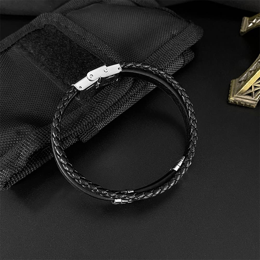 Medical Alert ID Bracelet for Men & Women - Double Layer Leather Wristband with Customizable Medical Card - Emergency Health Identification Cuff for Seniors, Diabetics & Allergy Patients - Perfect for Daily Wear, Travel & Outdoor Activities