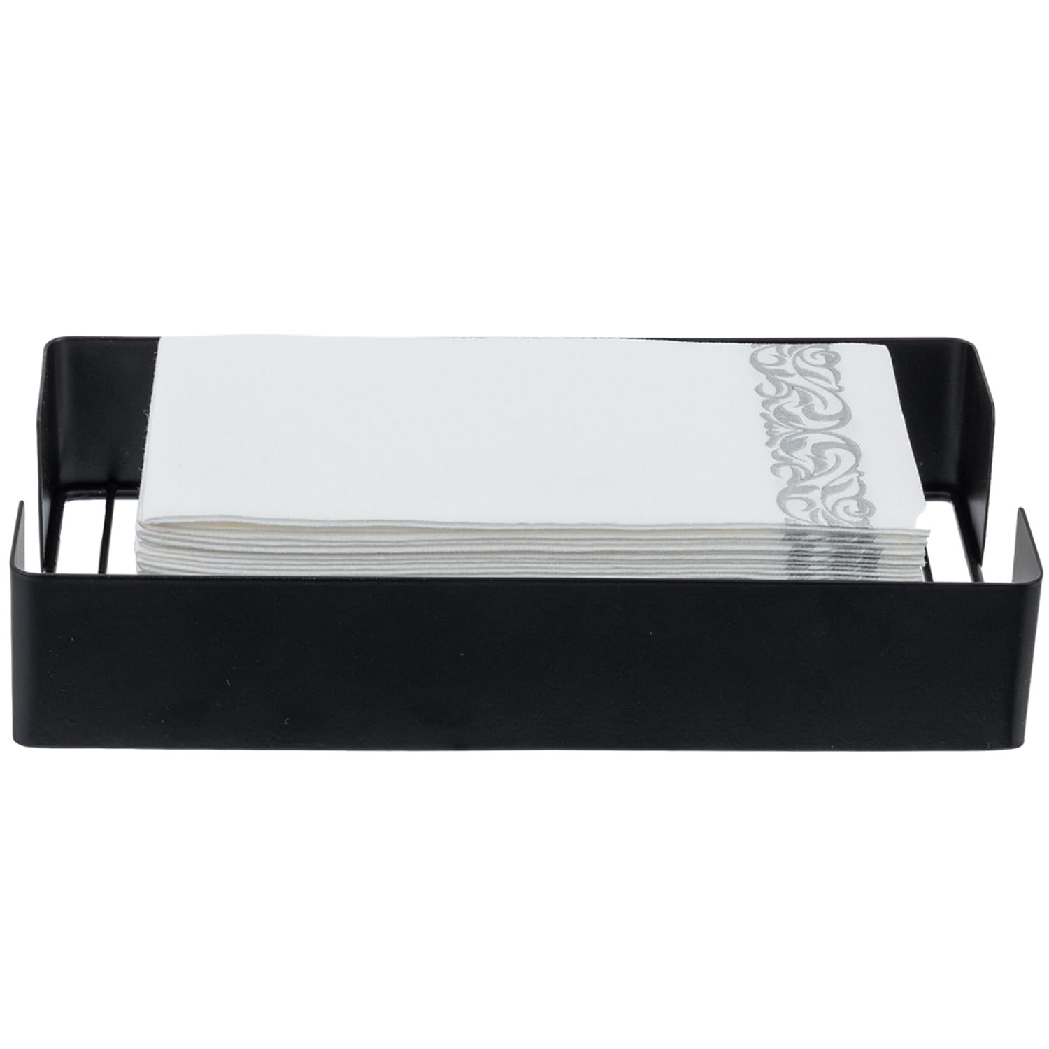 Modern Matte Black Metal Paper Towel Holder - Folded Napkin Storage Tray for Bathroom Vanity, Kitchen Counter & Office Sink | Commercial & Home Use | Space-Saving Design