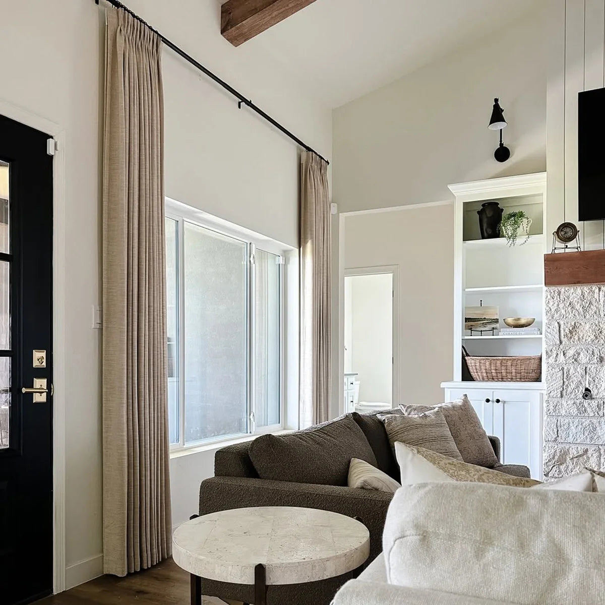 Pinch Pleated Blackout Curtains - 100% Linen Custom Drapes in Grey & Beige | Modern Thermal Insulated Window Treatments for Living Room & Bedroom