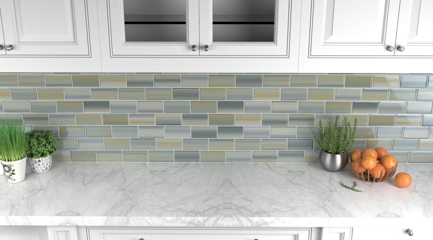Bodesi Hand-Painted 3x6 Inch Glass Subway Tile for Beach-Themed Bathroom & Kitchen Backsplash | Coastal Home Decor