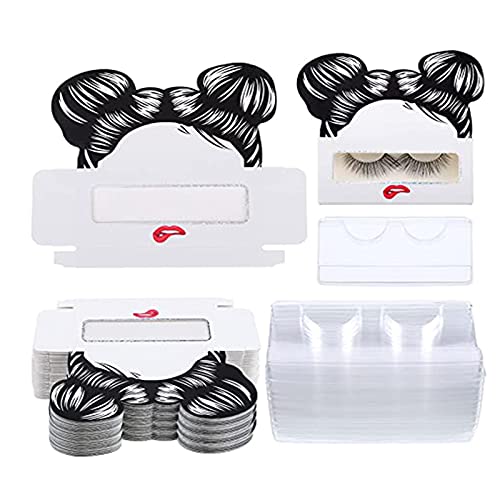 RYSSH 20pcs Empty Eyelash Packaging Box with Eyelash Tray - Cute Girls Pattern Lash Case Holder for Women & Girls - Includes 3 Bonus Trays - Perfect for Salon, Travel & Makeup Organizer