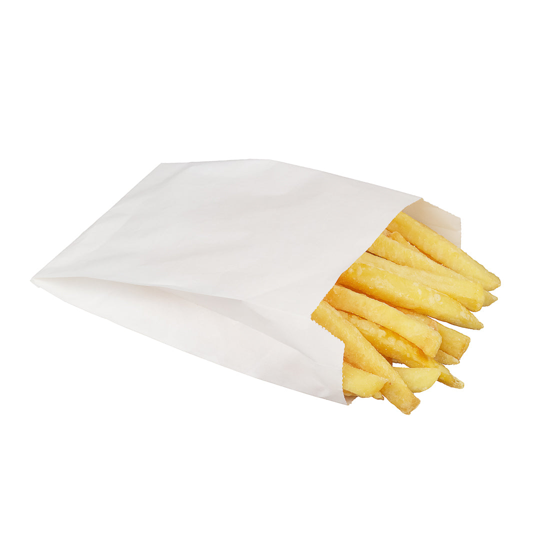 White Paper French Fry & Snack Bags 4.25x1.5x6.25 Inches - 100 Count Bulk Pack for Restaurants, Food Trucks & Party Catering