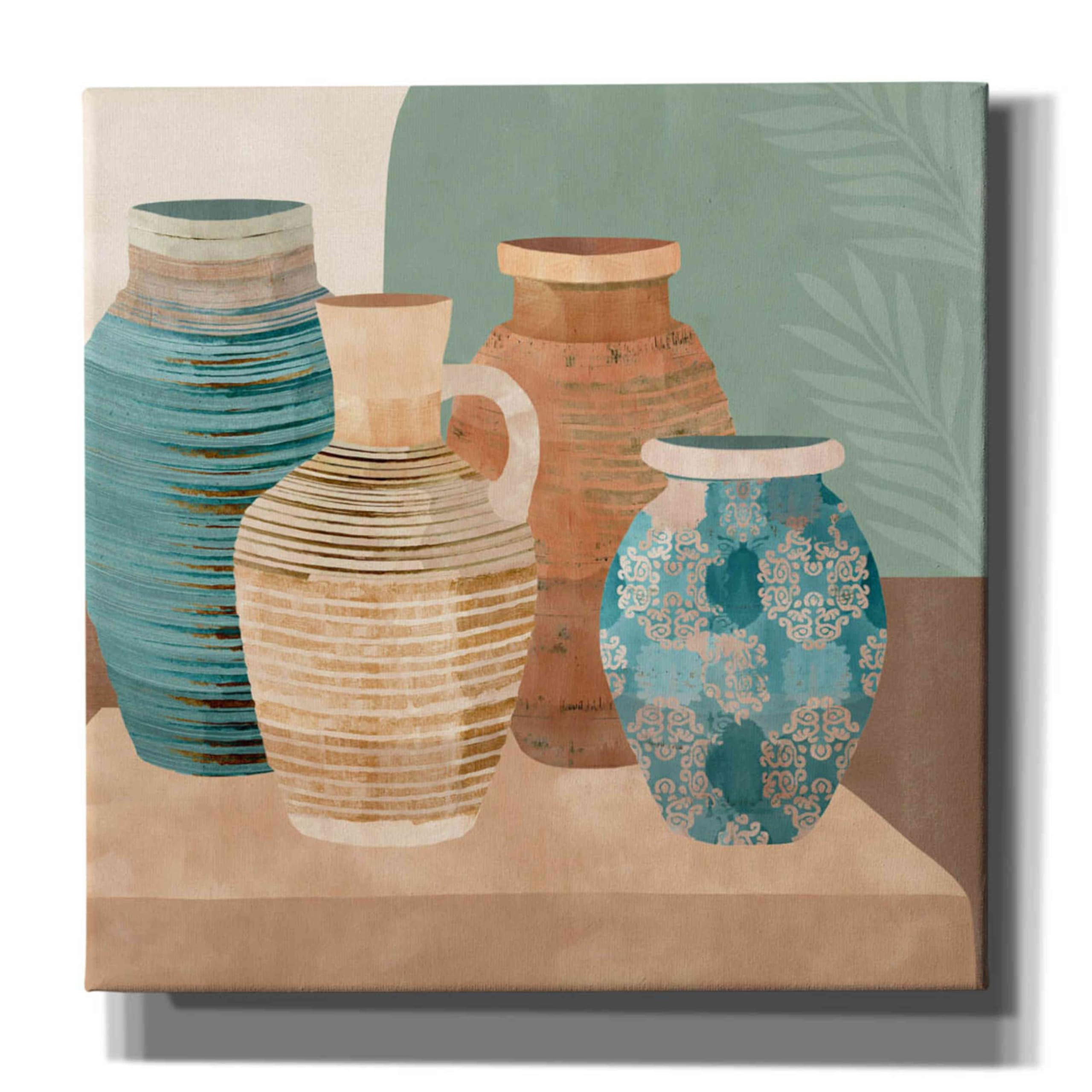 Flora Kouta Earthenware Pots I Giclee Canvas Wall Art Print - 26x26 Inches Modern Home Decor for Living Room, Bedroom & Office