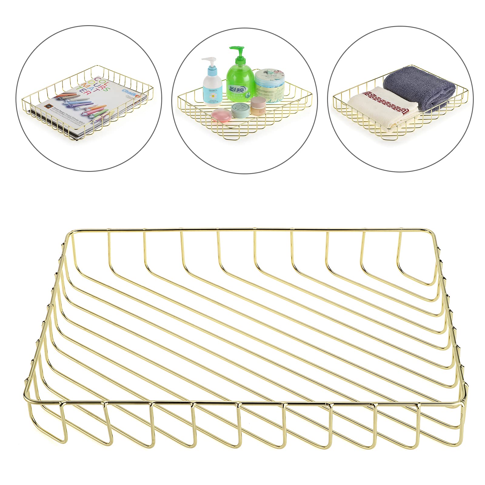 BTSKY Multipurpose A4 File Tray Organizer - Elegant Wire Desk Document Holder for Letter Size Papers, Magazines & Office Supplies - Perfect for Office, Home, Bathroom & Cosmetics Storage (Gold)