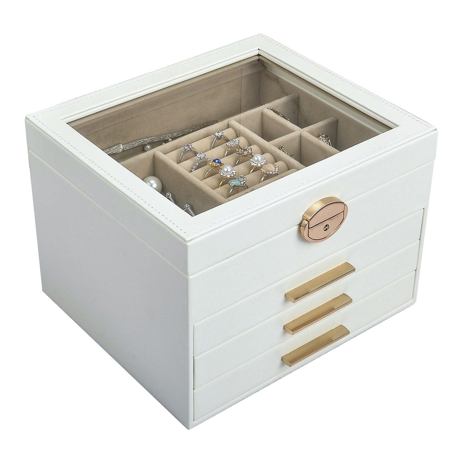Elegant Jewelry Box Organizer for Women - 4 Layer Jewelry Storage with 3 Drawers | Perfect for Necklace, Ring & Earring Organization at Home, Travel or Gift Giving