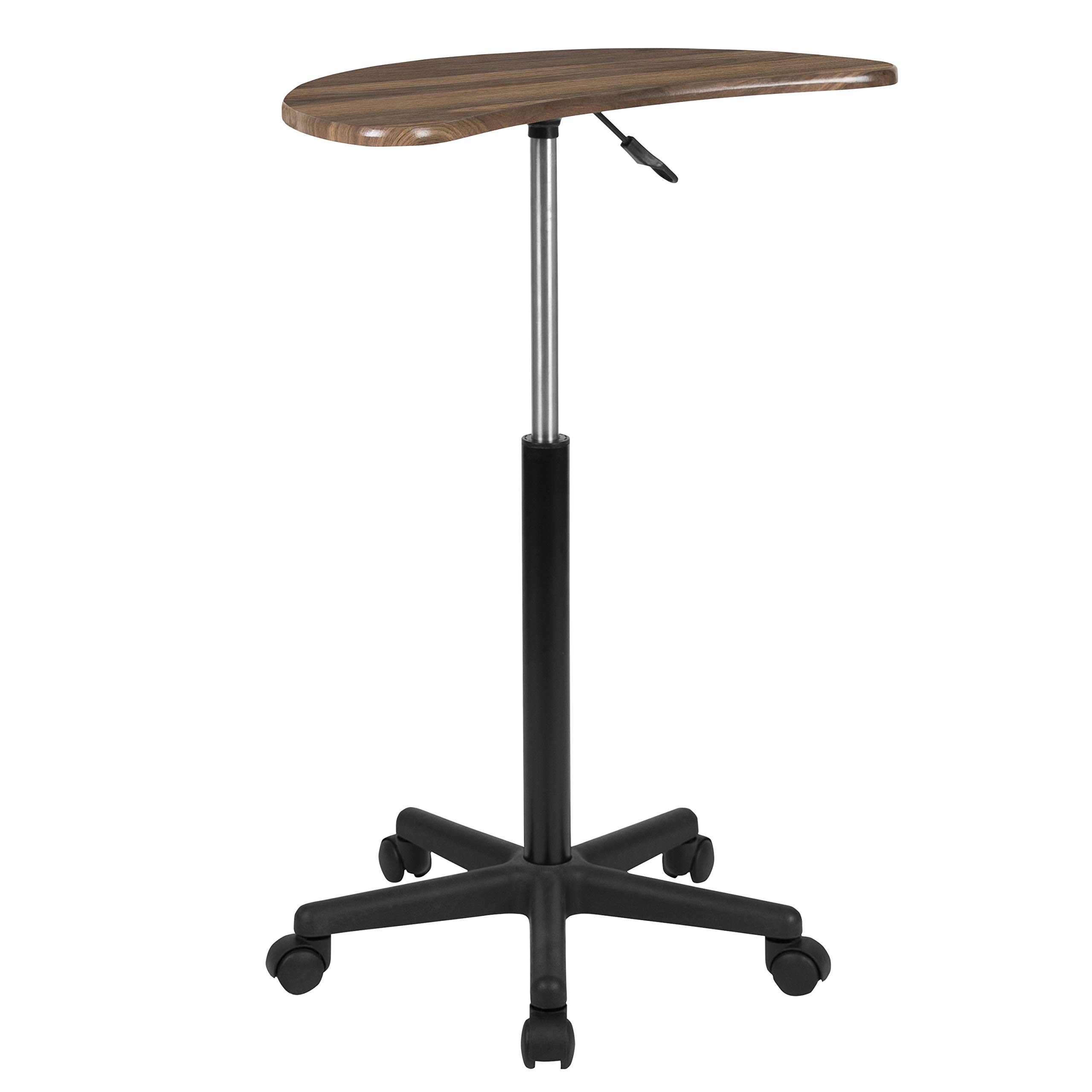 EMMA + OLIVER Rustic Walnut Adjustable Height Mobile Laptop Desk - Portable Rolling Standing Computer Workstation for Home Office & Small Spaces