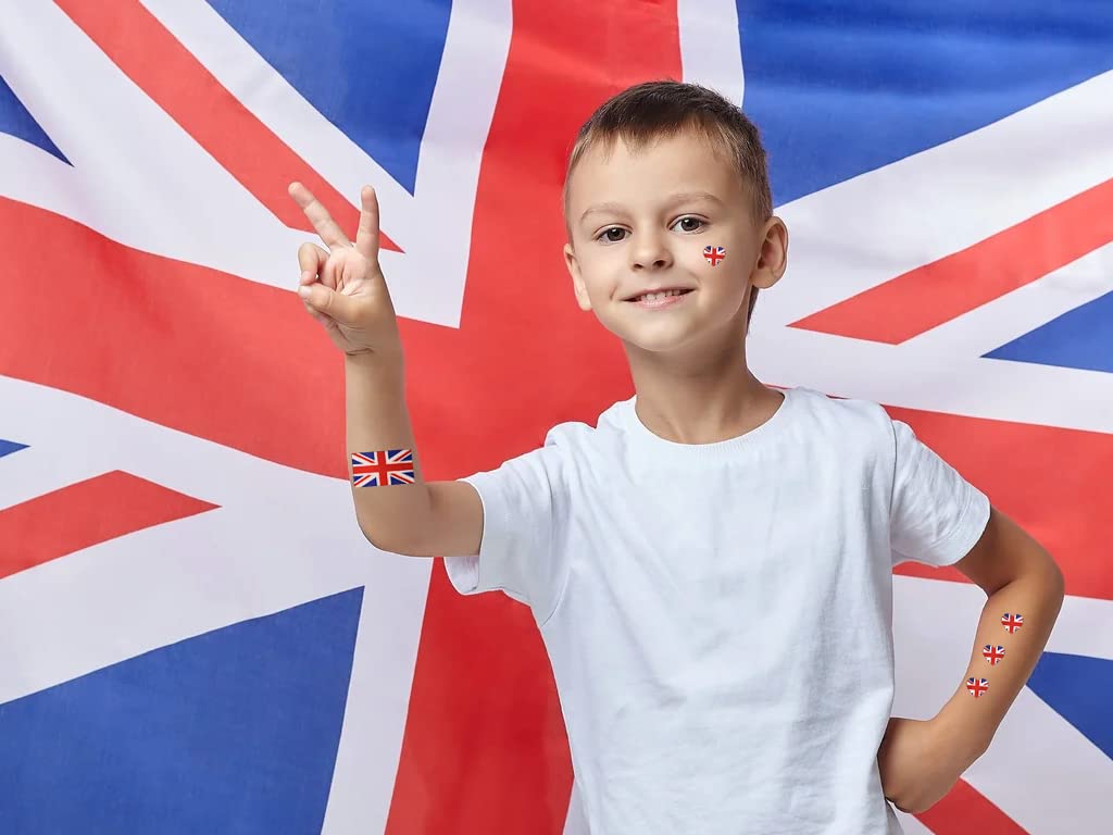 10 Sheets UK Flag British National Flag Face Tattoo Stickers - Patriotic Temporary Tattoos for King Charles Coronation Party, Festival, Sports Events & National Celebrations - Perfect for Face, Arm, Cheek Body Art & Costume Accessories
