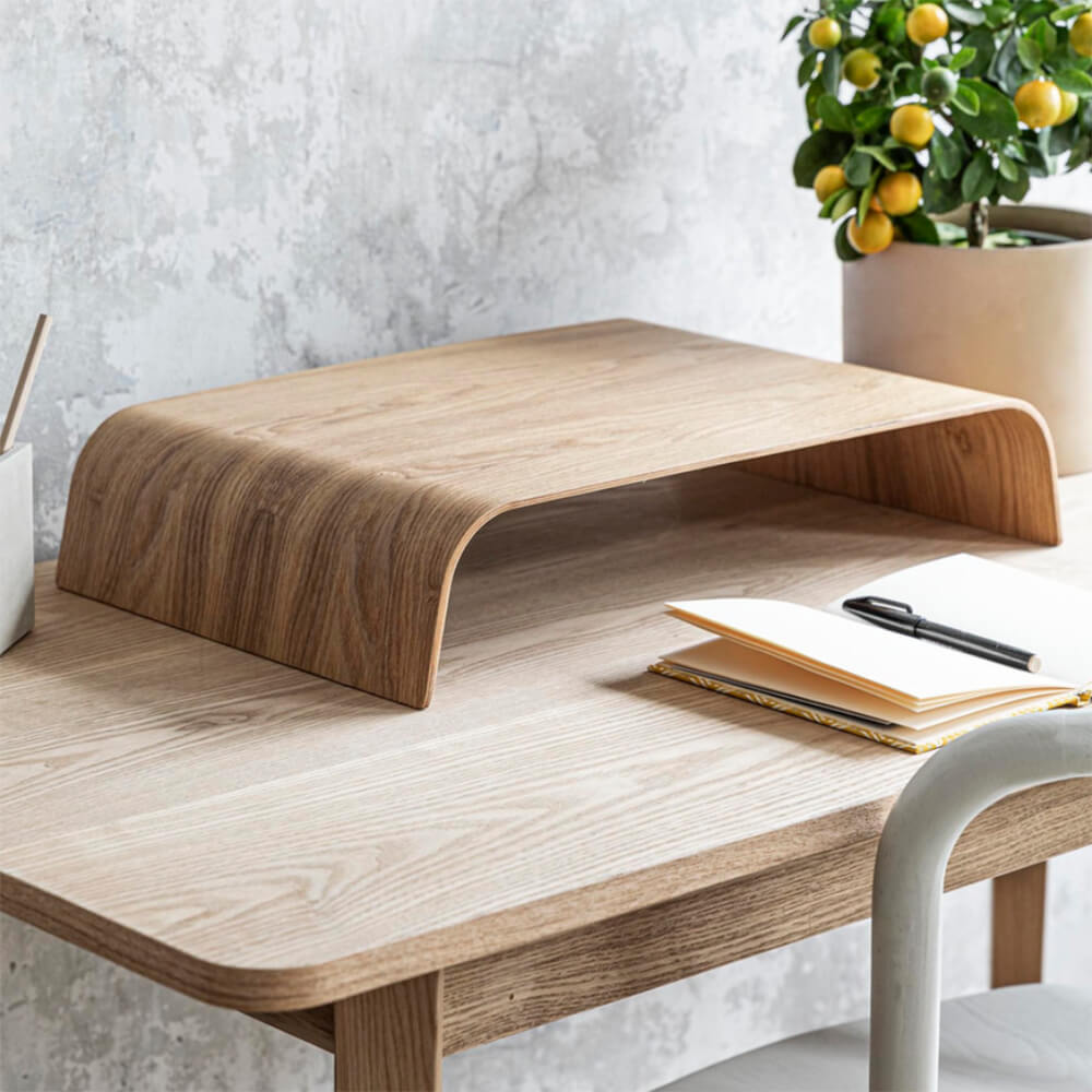 Brushfield Screen Raiser - Adjustable Laptop Stand for Desk, Ergonomic Computer Monitor Riser in Ash Wood - Perfect for Home Office, Gaming Setup & Workspace Organization