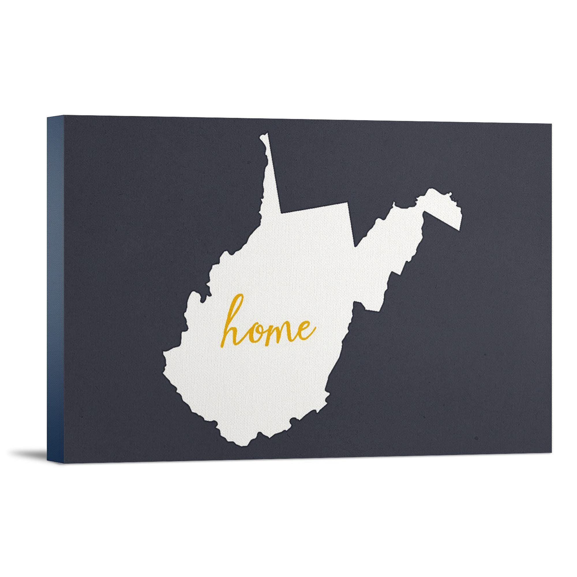 West Virginia Home State White on Gray Wrapped Canvas - 16x24 Wall Art Decor for Living Room, Bedroom & Office