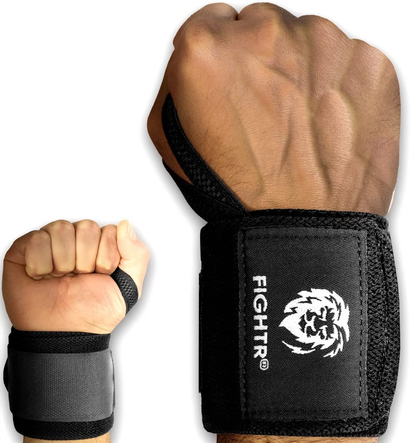 FIGHTR® Fitness Wrist Wraps - Premium Support for Weightlifting, Powerlifting & Crossfit - Reduce Pain & Improve Grip - Ideal for Gym, Bodybuilding & Strength Training