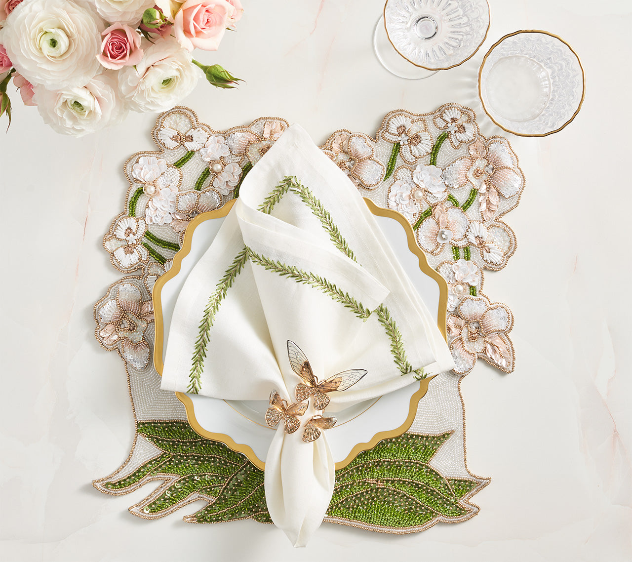 Elegant Orchid Placemats Set of 2 - Waterproof & Non-Slip Dining Table Mats for Home Decor, Kitchen, and Party Settings