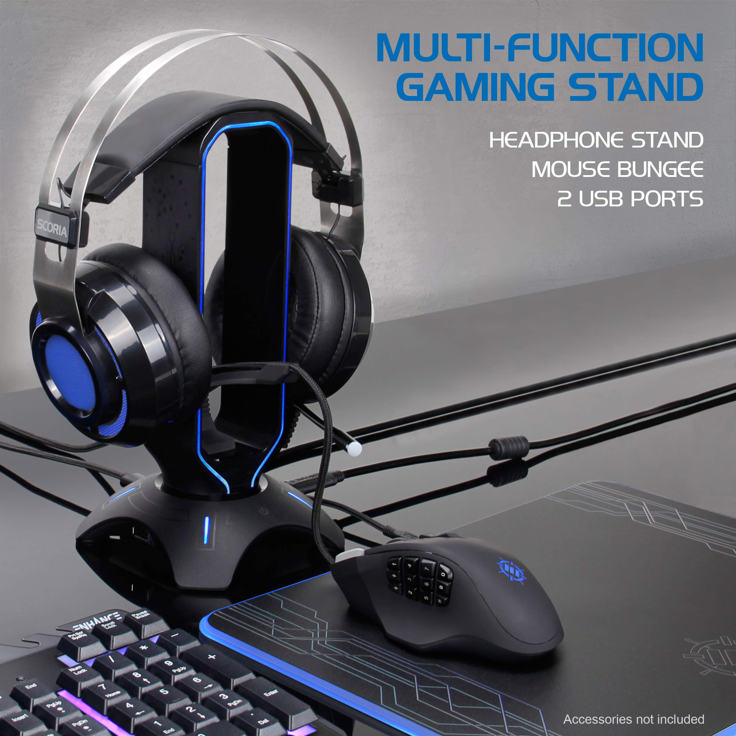 Premium RGB Gaming Headset Stand with Mouse Bungee & USB Hub - 7 Color LED Modes for PC, PS5, Xbox One - Perfect for Gaming Setup, Streaming & Office Workstation Organization