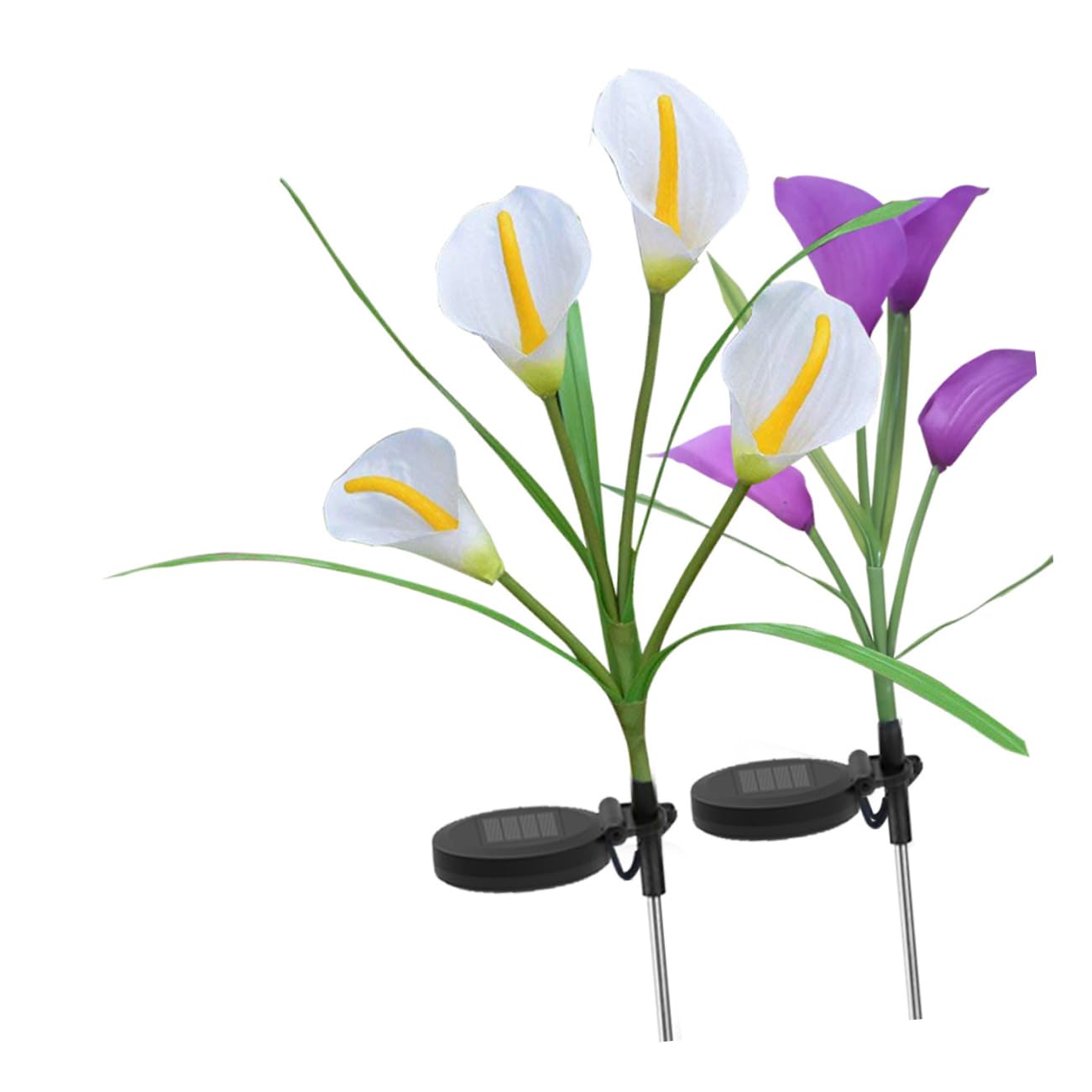 Solar Powered Calla Lily Garden Lights - 2 Pack White & Purple Outdoor Stake Lights for Lawn, Patio, Yard & Pathway Decoration | Weatherproof Solar Flower Lamps for Landscape, Backyard & Garden Decor