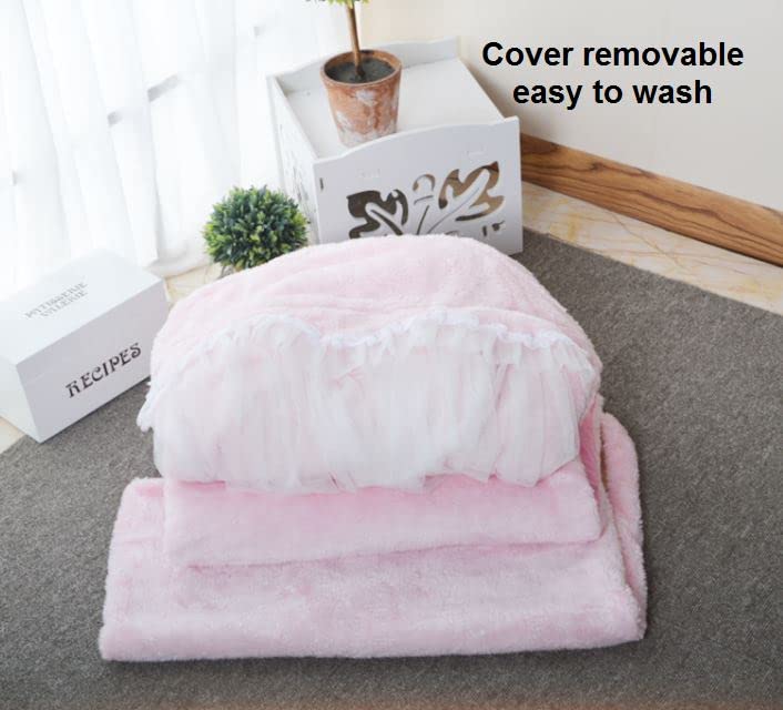 Handmade Princess Pet Bed for Small Dogs & Cats - Washable Removable Sofa Cushion with Frame Cover, Warm Cozy Tent House (Pink, Medium) - Perfect for Indoor Lounging & Nap Time Comfort