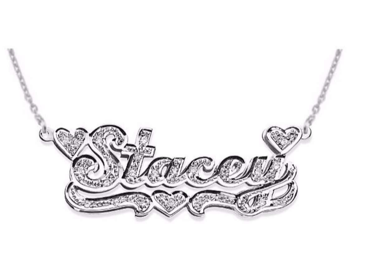 14K White Gold & Yellow Gold Personalized 0.15 Carat Diamond Nameplate Necklace for Women & Men - Custom Engraved Jewelry Gift for Anniversary, Birthday & Special Occasions