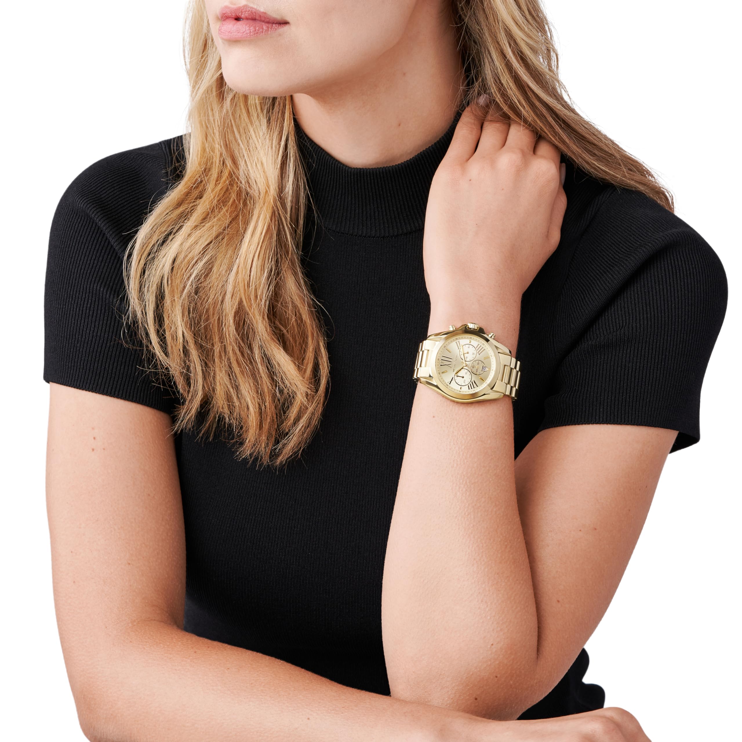 Michael Kors Bradshaw Women's Stainless Steel Chronograph Watch with Leather/Steel Band - Elegant Dress Watch for Business, Party & Everyday Wear