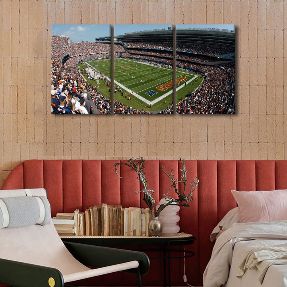 Chicago Bears Soldier Field Football Stadium 3-Piece Canvas Wall Art Set - Wooden Framed Football Game Posters (72