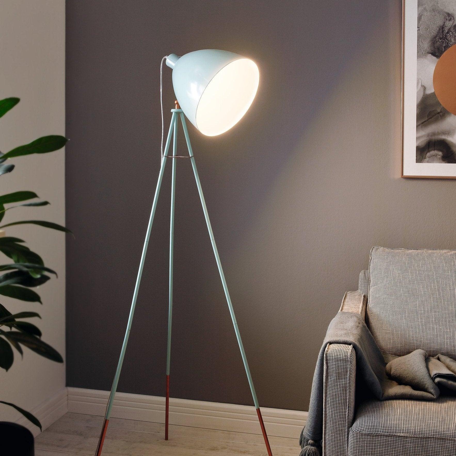 Eglo Dundee Mint Green & Copper Tripod Floor Lamp - Modern Industrial Lighting for Living Room, Bedroom, or Office Decor