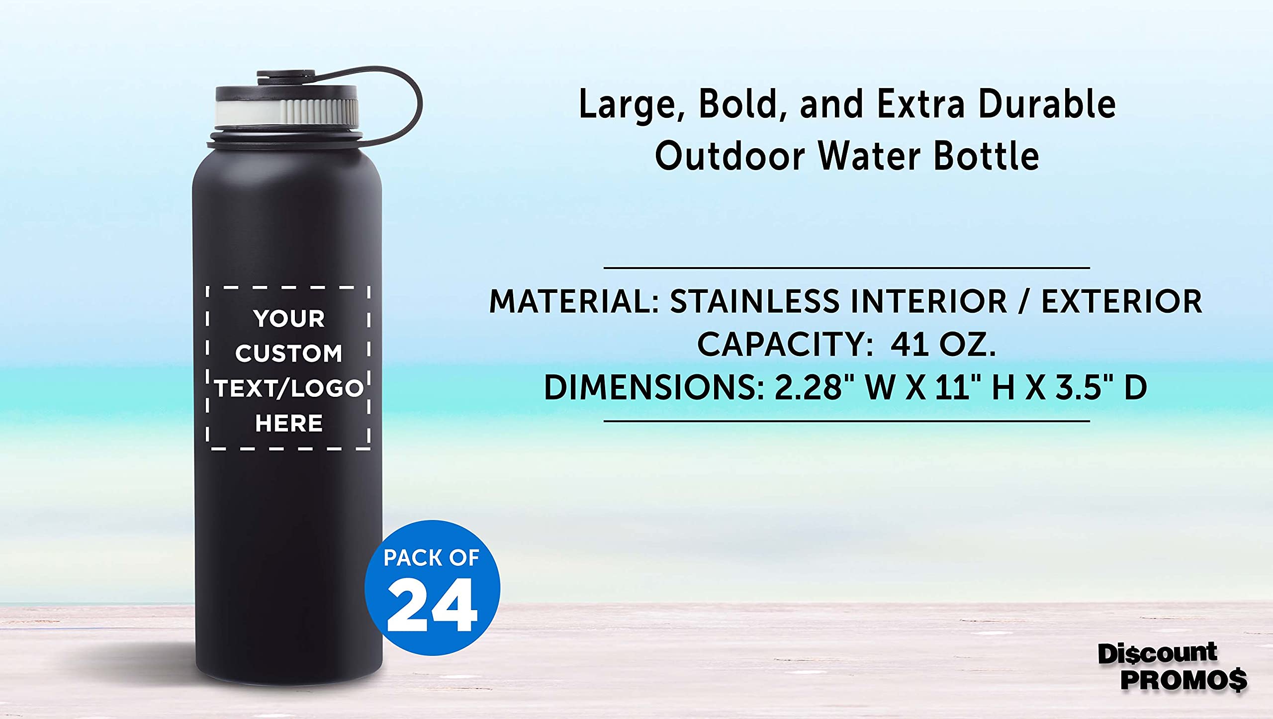24 oz Stainless Steel Vacuum Insulated Water Bottle Set - Double Wall, Leak Proof, Custom Text & Logo - Perfect for Gym, Hiking, Office & Travel - Black