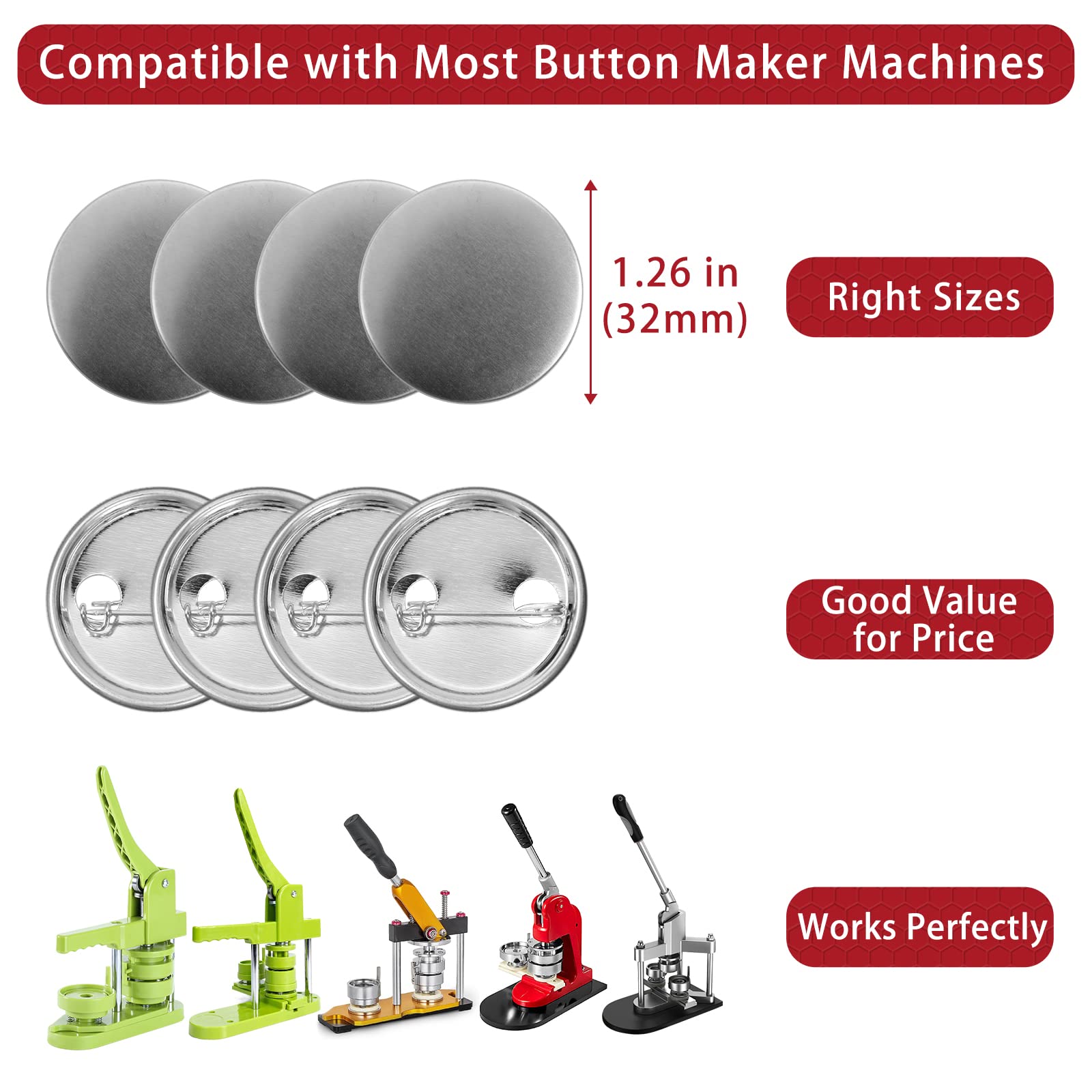200 Pcs 32mm (1.26 Inch) Button Maker Kit - Metal Blank Buttons, Pin Badge Parts with Blank Paper - DIY Button Press Supplies for Crafts, Events & Promotions - Perfect for Custom Pins, Fundraisers & Party Favors