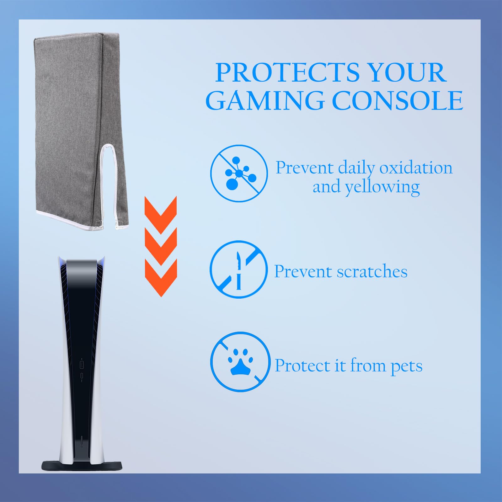 HoaaiGo Dustproof Protective Cover for PS5 Console - Scratch-Resistant Case with Rear Cable Port for Playstation 5 - Gray Dust Cover (Perfect for Storage, Travel & Gaming Setup Protection)