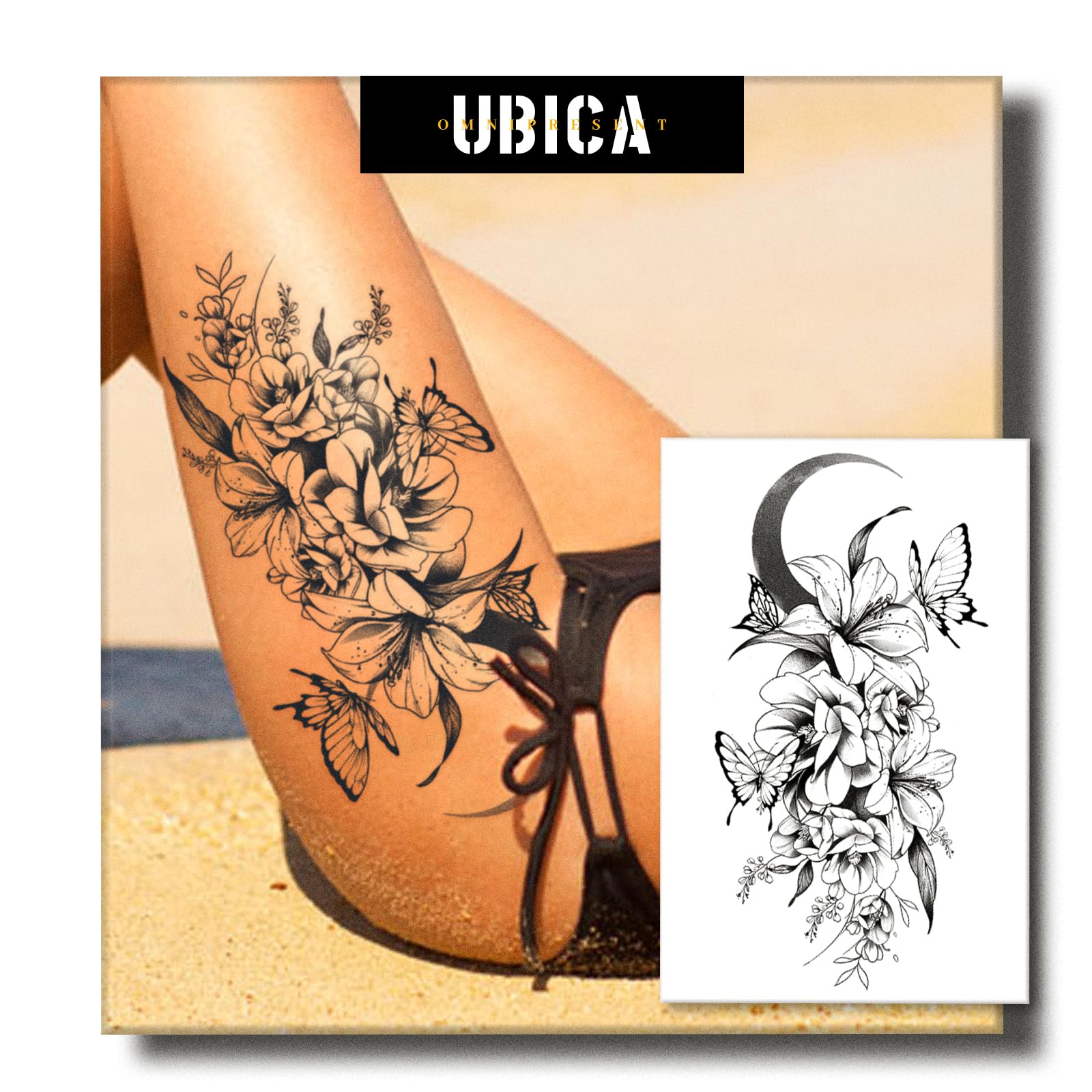 Waterproof Semi-Permanent Fake Tattoos - Realistic Flower Designs (7.5x4.8in) Lasts 1-2 Weeks - Perfect for Parties, Festivals & Temporary Body Art