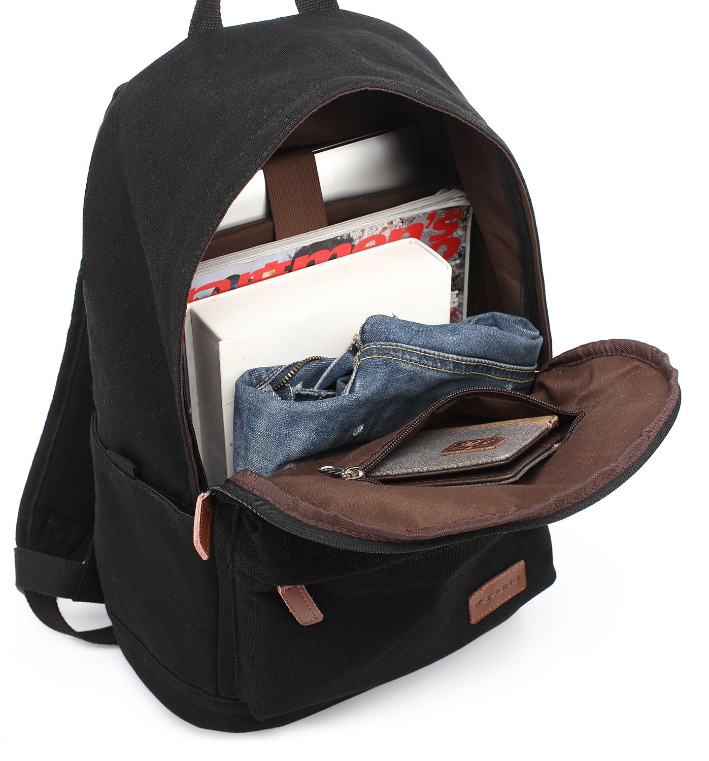 Kayond Lightweight Canvas Laptop Backpack - Durable Travel Rucksack for Men & Women - Fits 15 Inch Notebook - Casual Style Fashion Backpack (Black) - Perfect for Work, School, and Travel