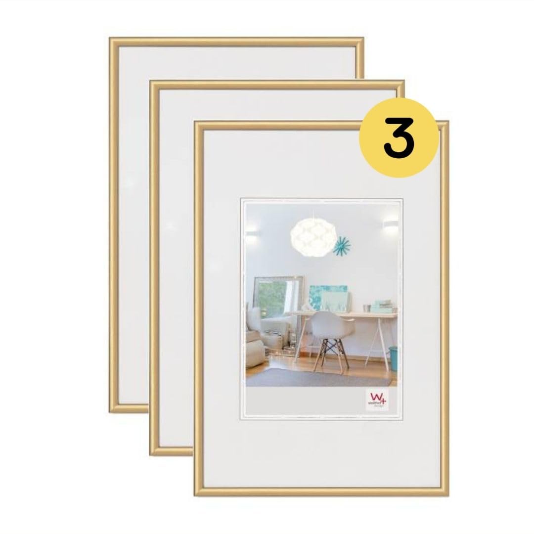 30x40cm Gold Picture Frame Set of 3 - Premium Plastic Photo Frames for Wall & Tabletop Display - Perfect for Home Decor, Office, Wedding Photos & Gift Giving