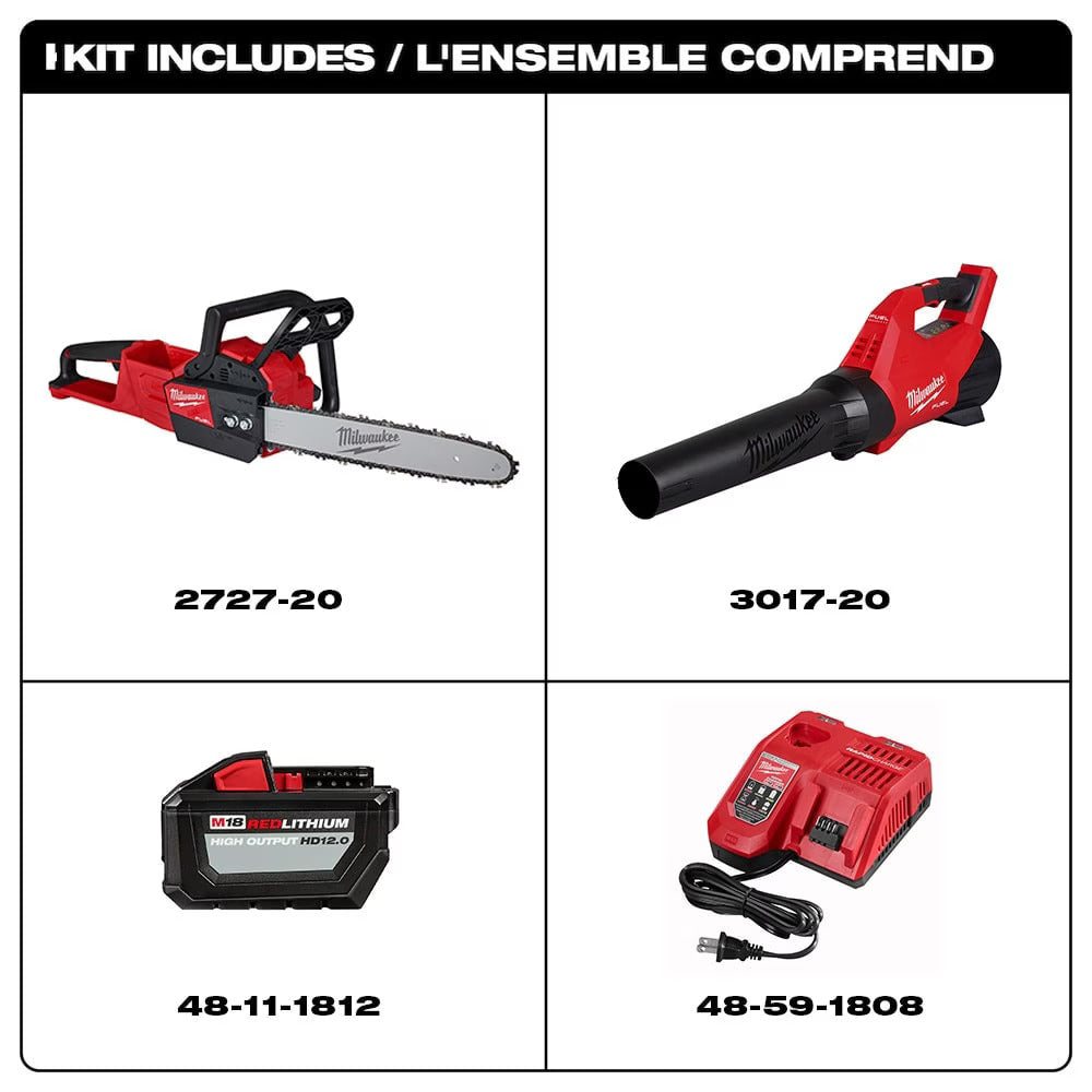 M18 FUEL™ 18V Cordless Chainsaw Kit with Free Blower - Milwaukee 2727-21HDB - Perfect for Tree Trimming, Landscaping & Outdoor DIY Projects