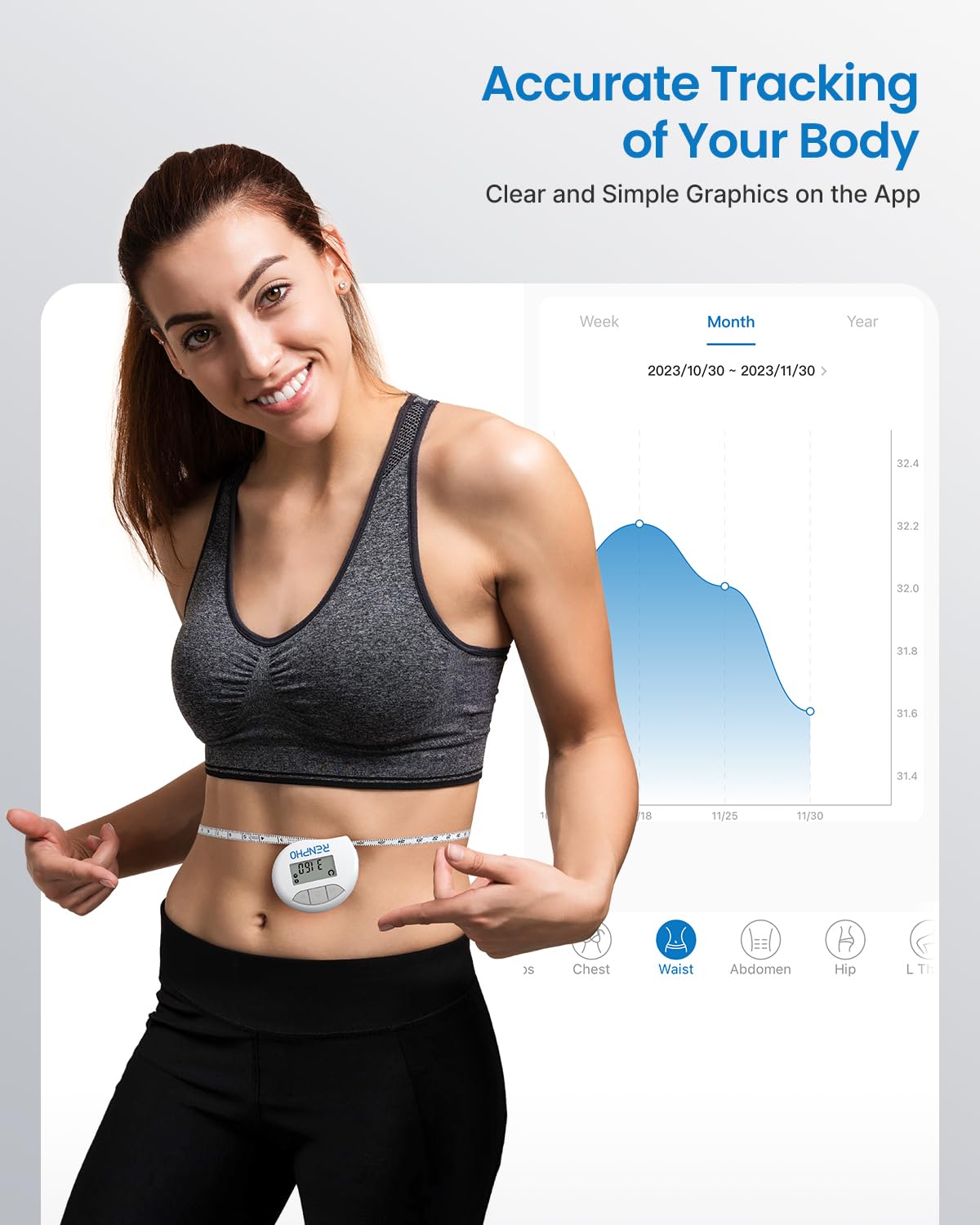 RENPHO Smart Scale with Body Fat Monitor & Bluetooth App Sync - Digital Bathroom Scale for Weight Loss, FSA/HSA Eligible, Includes Smart Tape Measure - Perfect for Home Gym, Fitness Tracking & Health Monitoring