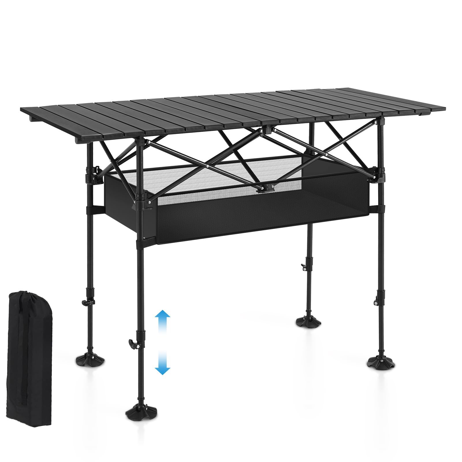ALPHA CAMP Adjustable Height Folding Camping Table - Portable Roll-up Outdoor Picnic Table with Storage Bag - Lightweight Aluminum for Backyard, Beach, BBQ & Indoor Use - Perfect for Camping, Tailgating and Outdoor Adventures
