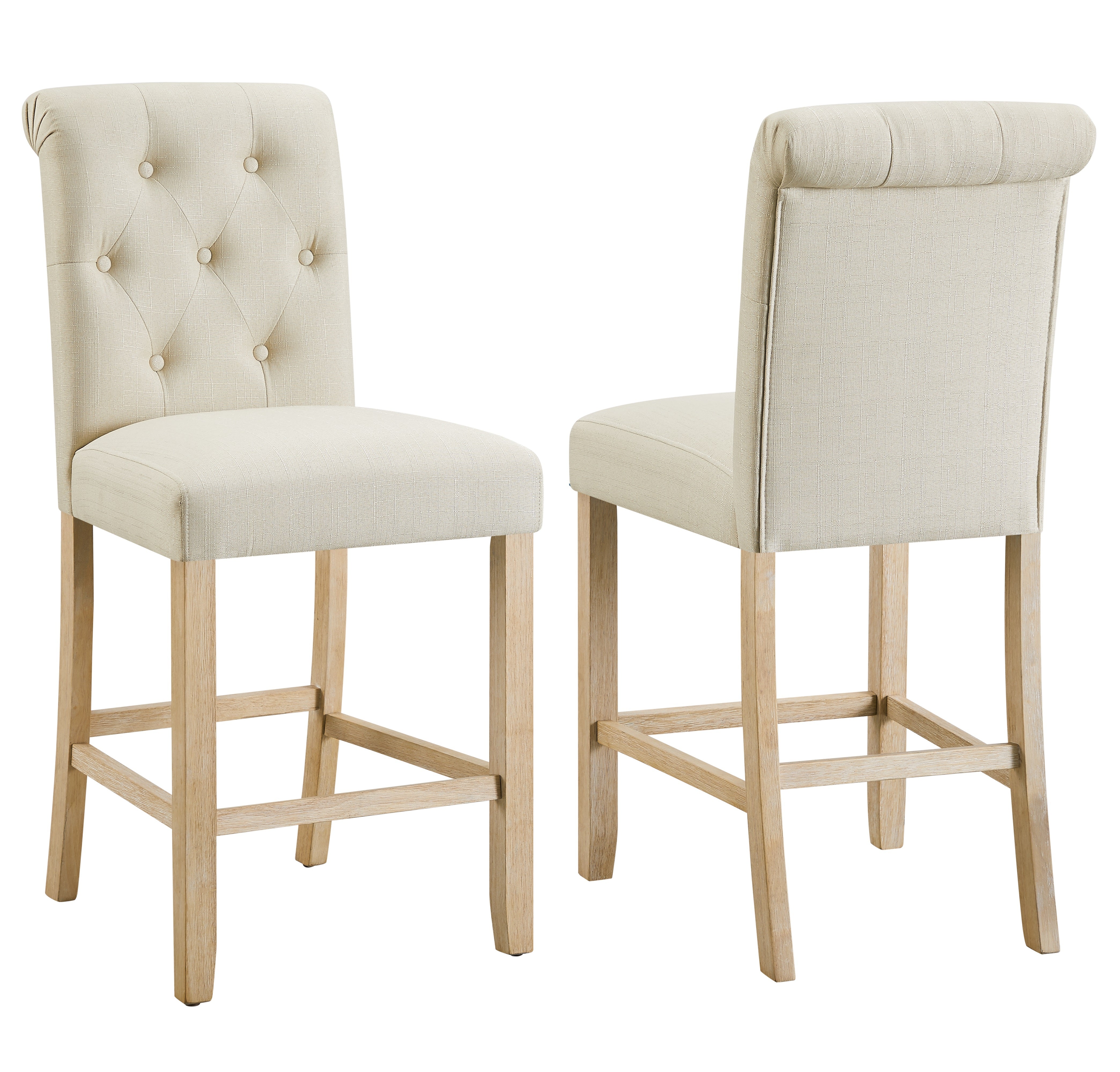 Roundhill Furniture Siena Counter Height Button Tufted Back Solid Wood Bar Stools, Tan, Set of 2 - Perfect for Kitchen Islands, Breakfast Nooks & Home Bars