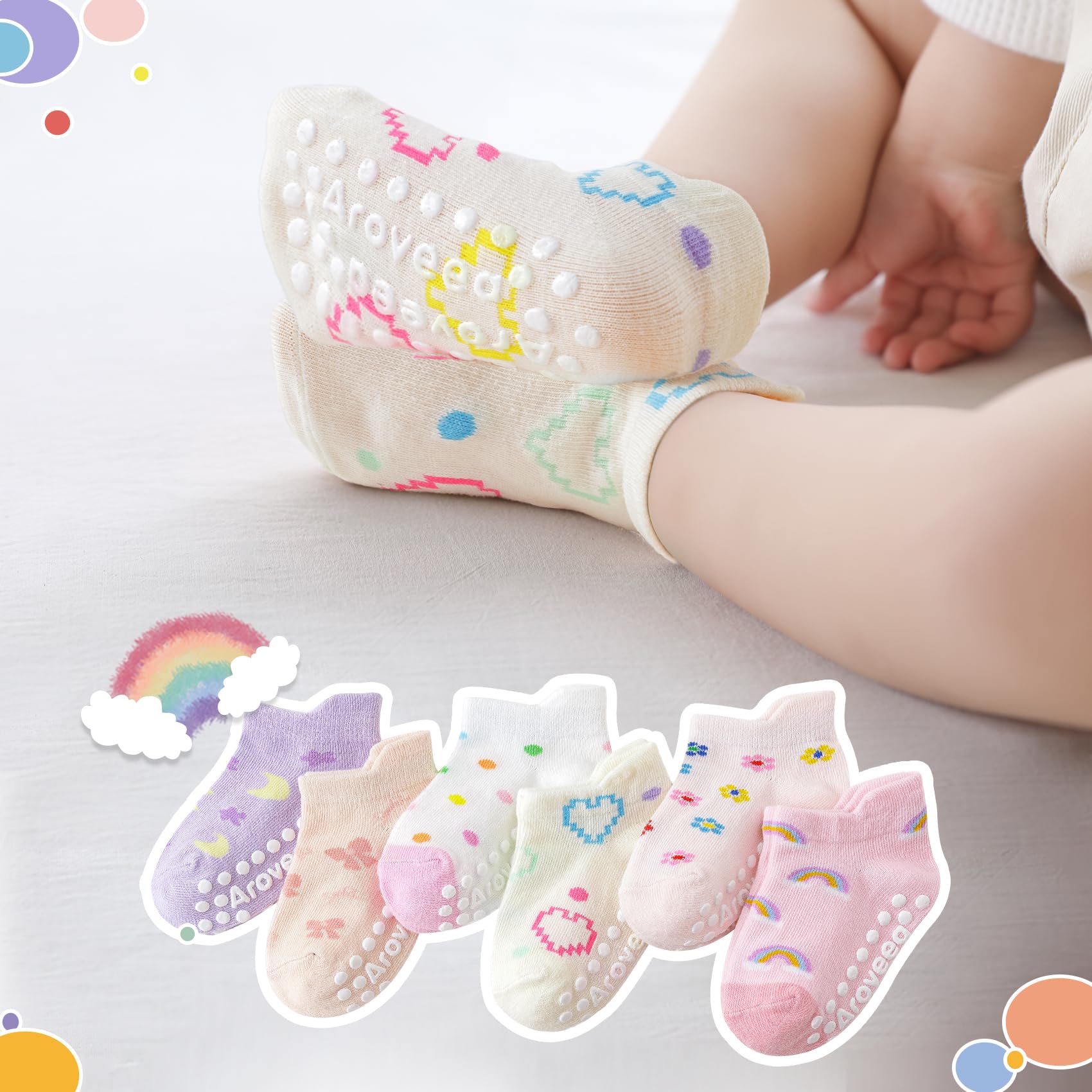 Non-Slip Baby & Toddler Socks 12-Pack - Soft Cotton Grip Socks for Boys & Girls (6M-7 Years) - Perfect for Playtime, Daycare & First Steps