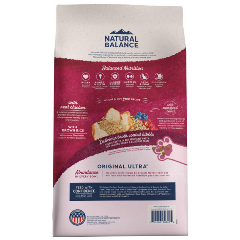 Natural Balance Original Ultra Chicken Meal Recipe Dry Cat Food - High Protein Grain-Free Cat Kibble for Adult Cats - Perfect for Indoor & Outdoor Cats