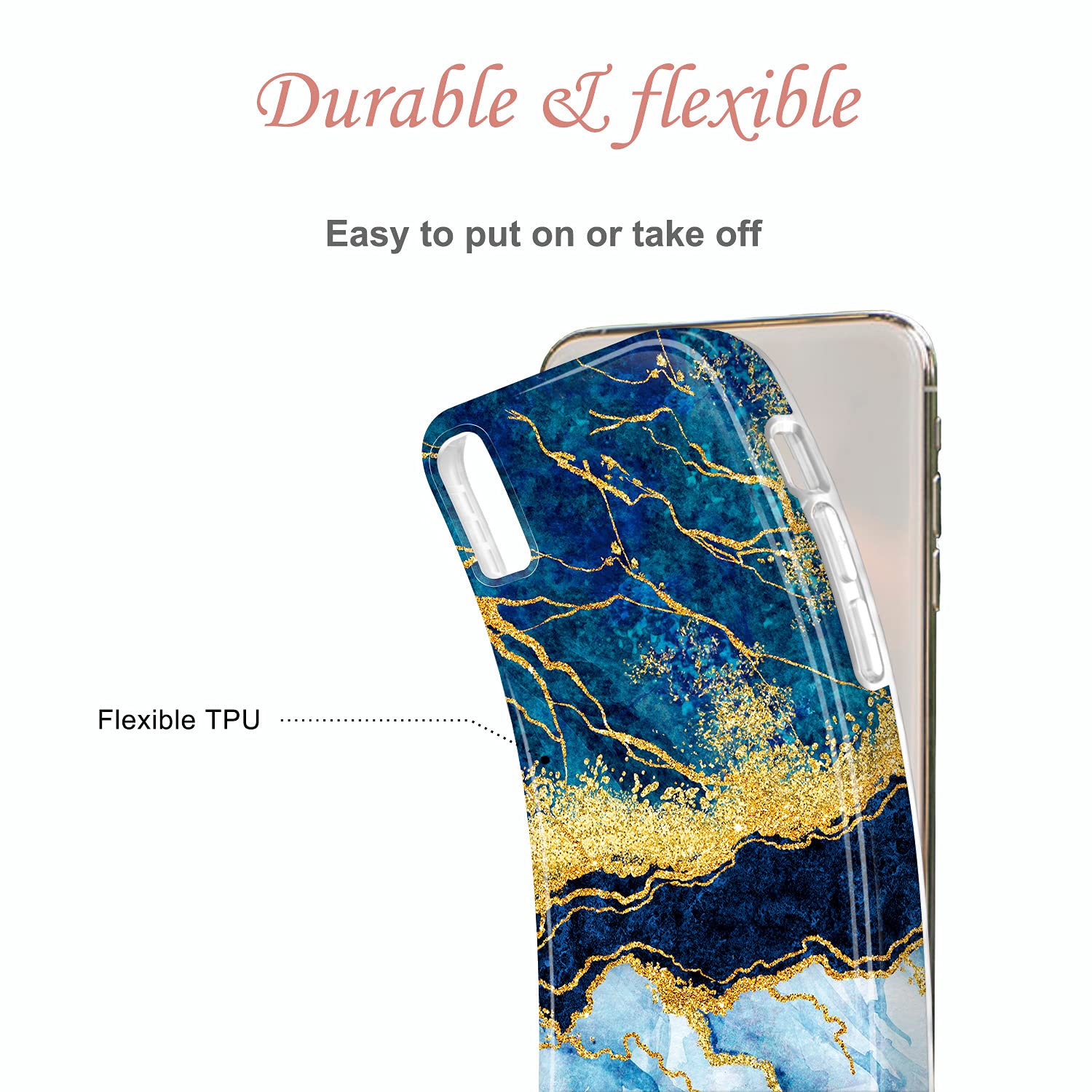 JIAXIUFEN iPhone X/Xs Case - Gold Sparkle Glitter Marble Slim Shockproof TPU Soft Silicone Cover (Dark Blue) | Protective Phone Case for Women, Everyday Use & Gift Giving
