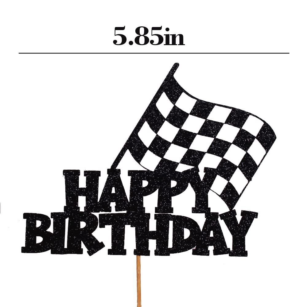 Race Car Cake Topper - Checkered Flag Themed Birthday Cake Decorations for Kids Boys & Girls - Perfect for Racing Themed Birthday Parties, Baby Showers & Special Celebrations