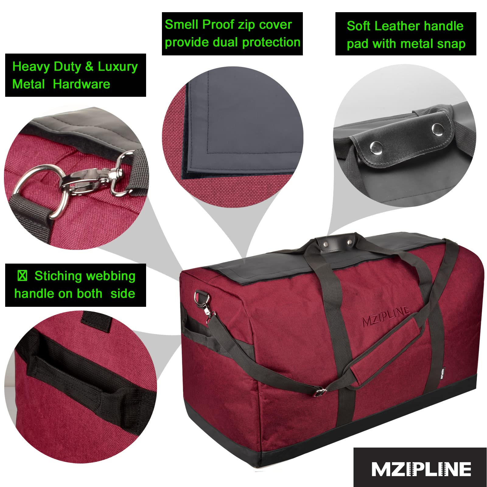 130L Smell Proof Duffle Bag - Large Foldable Travel Duffel with Carbon Lining | Odor Resistant Gym Bag, Sport Overnight Weekender | Perfect for Travel, Camping & Sports Equipment Storage