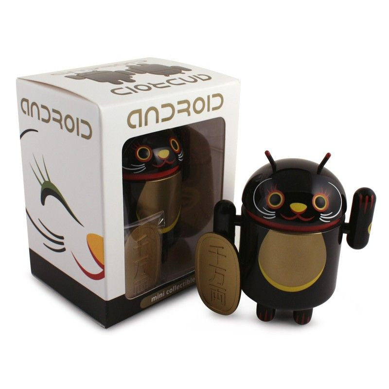 Black Lucky Cat with Koban Coin - Android Mini Collectible Lucky Cat Series for Home Decor, Office Desk & Good Luck Charm