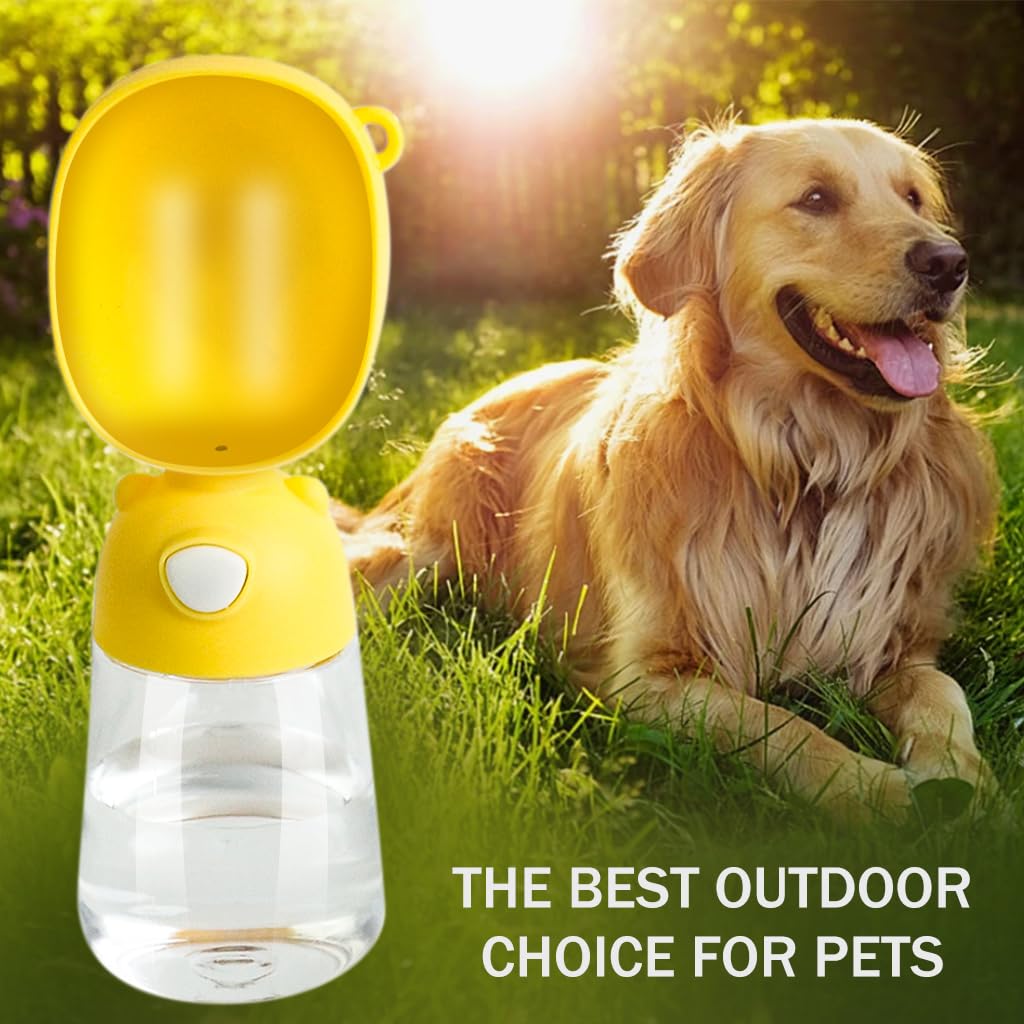 Qpets® Leak-Proof Dog Water Bottle - 380ml Portable Pet Water Dispenser for Travel & Walking, Large Capacity Dog Drinking Feeder (Yellow) - Perfect for Outdoor Adventures, Hiking, and Daily Walks with Your Pet