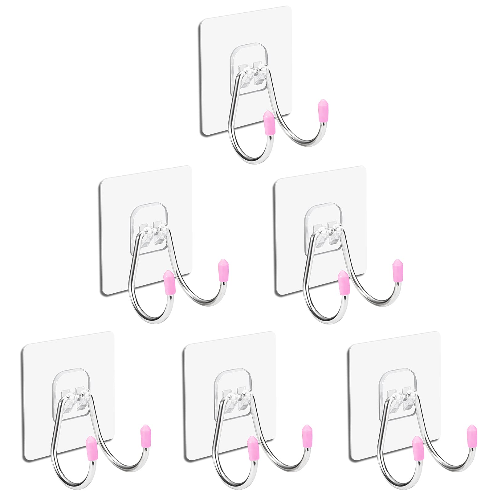 6 Pack Heavy Duty Adhesive Wall Hooks - Strong Double Hanger Hooks for Robes, Towels & Coats - Waterproof Sticky Hooks for Bathroom, Kitchen & Home Organization - Perfect for Hanging Clothes, Decor & Accessories