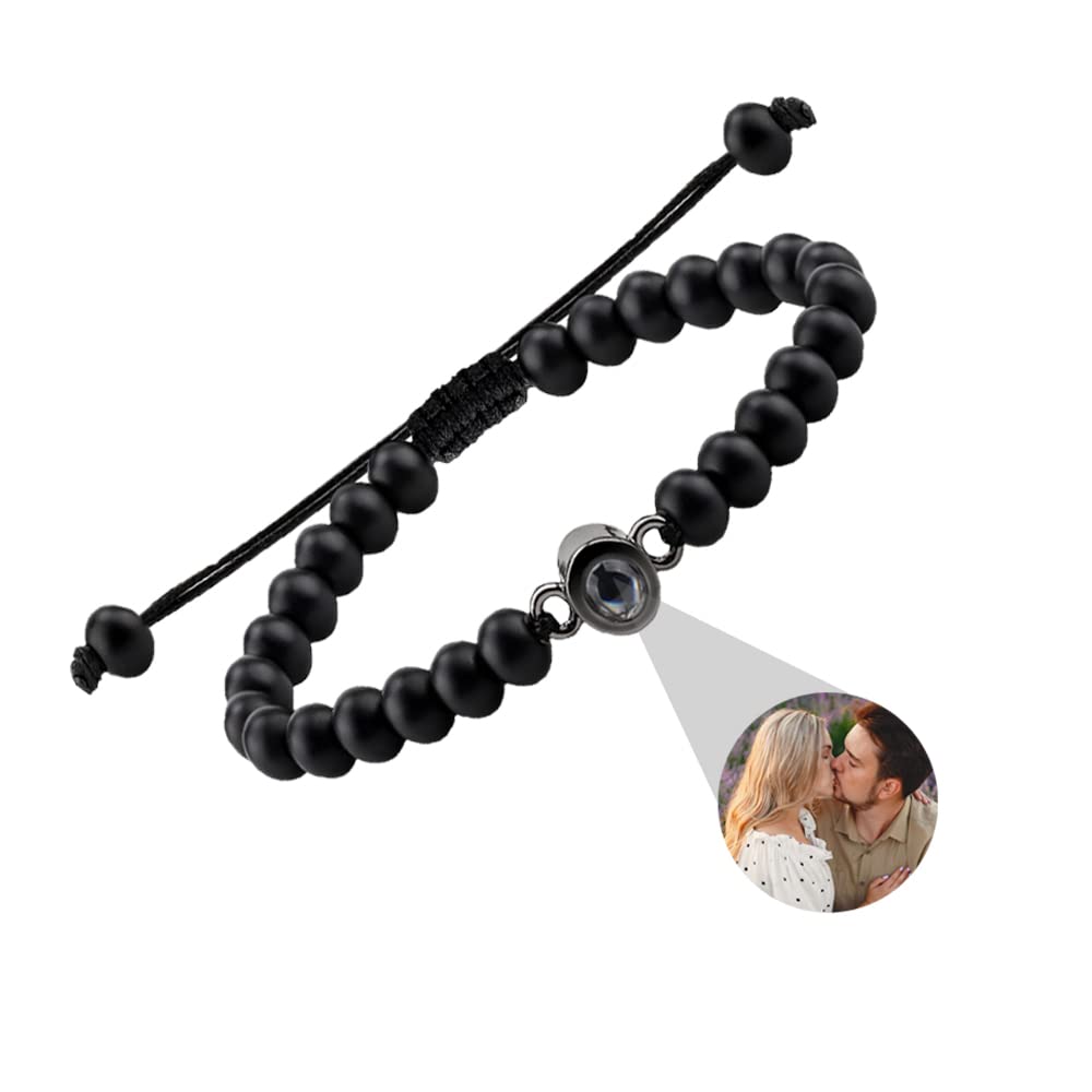Custom Engraved Photo Projection Bracelet for Women & Men - Personalized Picture Bracelet with Lucky Beads - Unique Gift for Family, Friends & Couples - Perfect for Anniversaries, Birthdays & Romantic Occasions