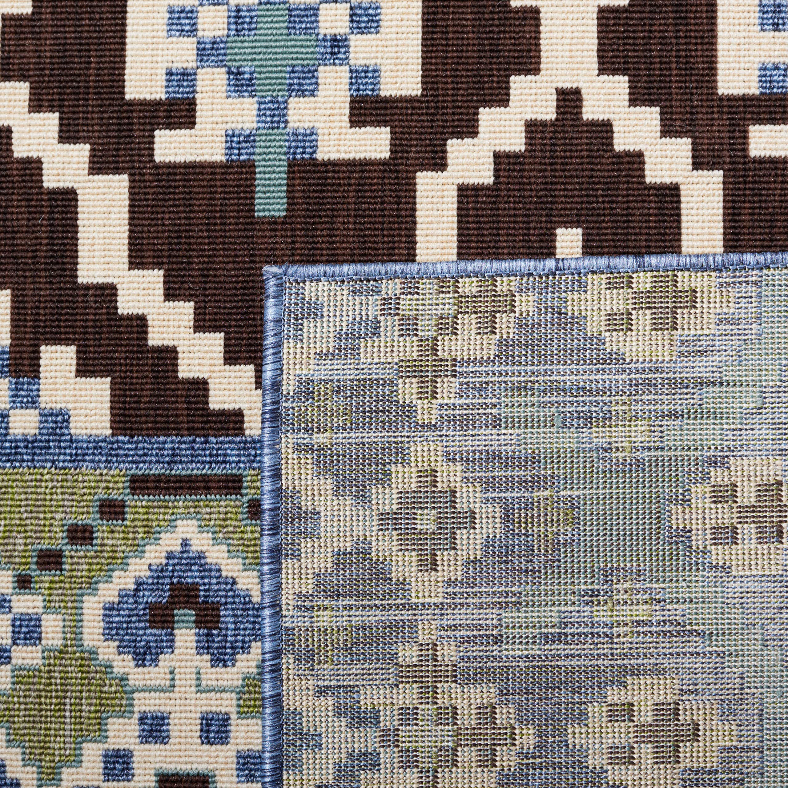 SAFAVIEH Veranda Collection 3'x3' Square Area Rug - Boho Floral Design in Chocolate & Blue, Non-Shedding & Easy Care, Indoor/Outdoor Washable Rug - Perfect for Patio, Backyard, Mudroom, Living Room & Bedroom (VER097-0624)