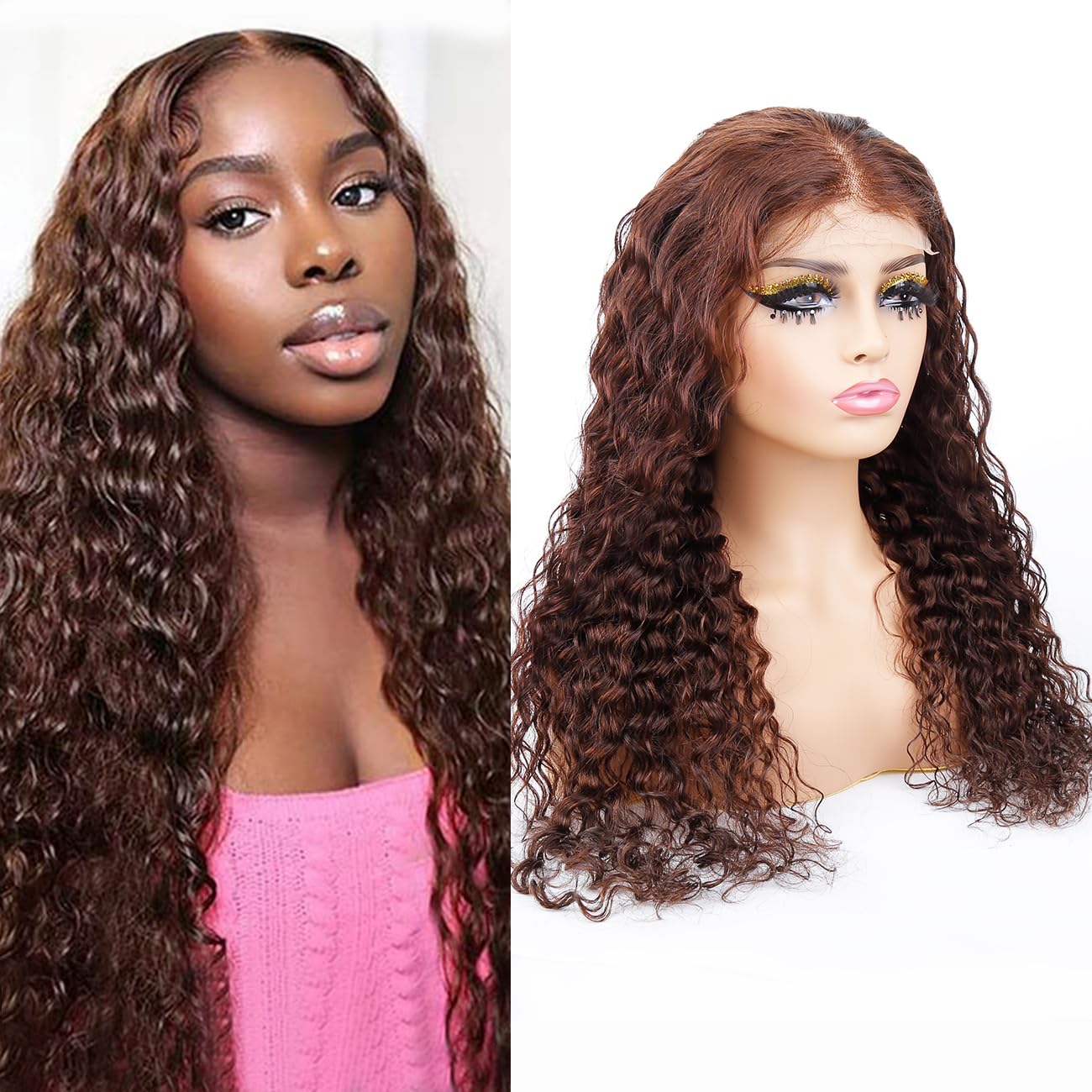 FQ Chocolate Brown Lace Front Wig - 5x5 HD Lace Water Wave Human Hair Wigs for Black Women | 180% Density | 28 Inch Colored Lace Wigs | Perfect for Parties, Weddings & Daily Styling