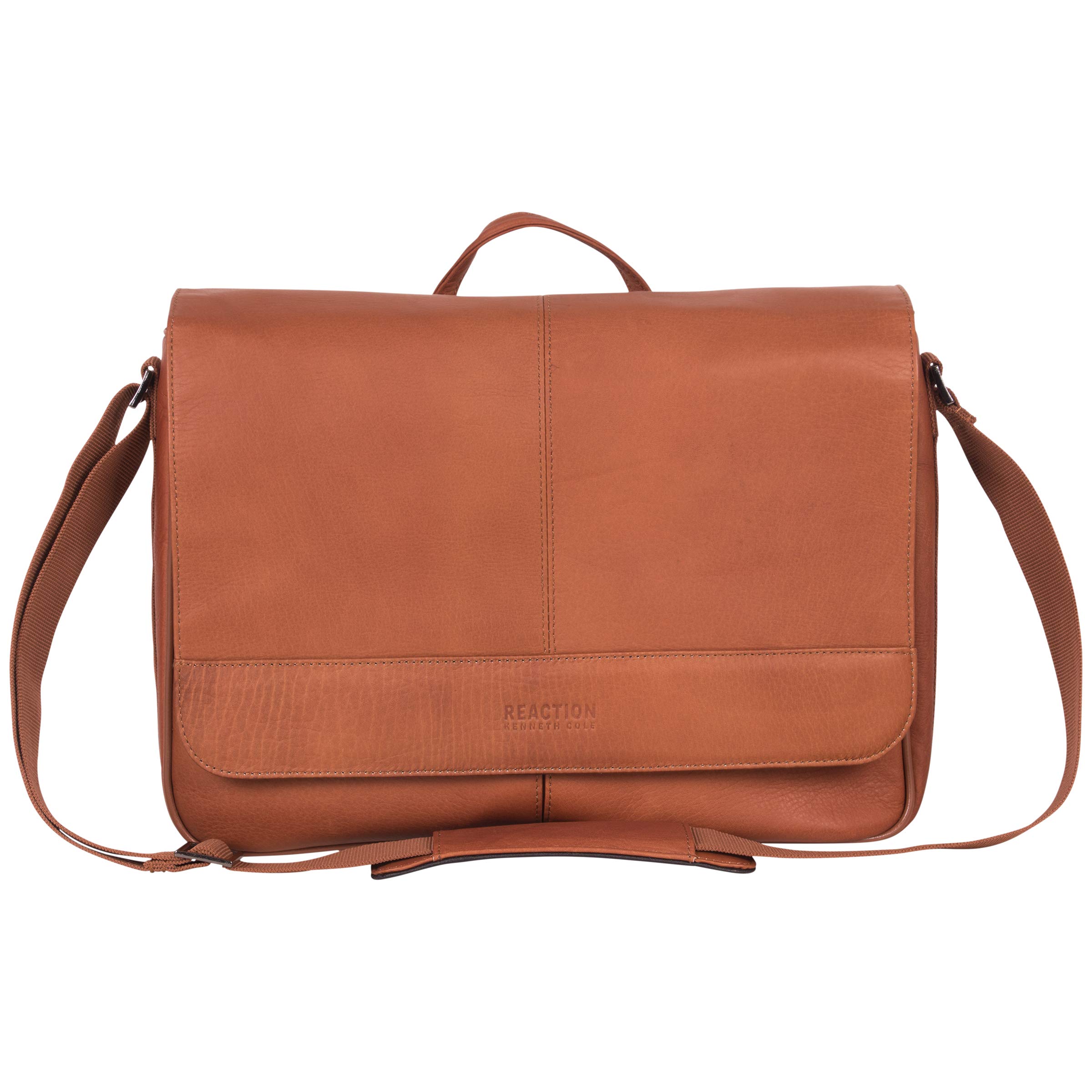 Kenneth Cole REACTION Risky Business Messenger Bag - Genuine Full-Grain Colombian Leather Crossbody Laptop Case & Tablet Bag for Work, Travel & Daily Commute