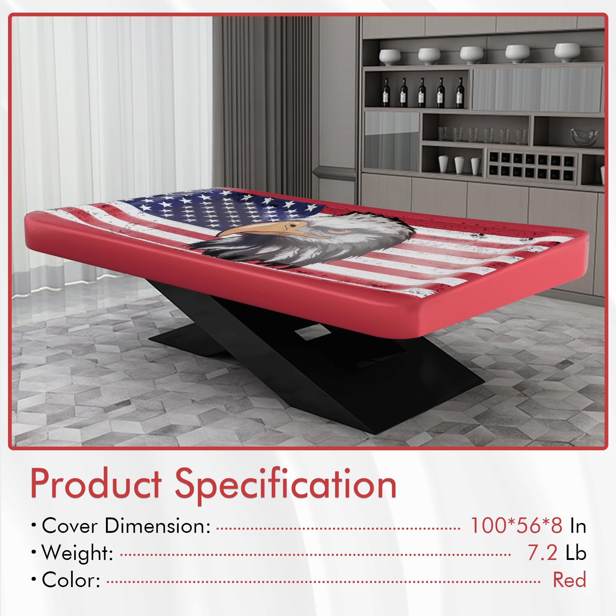 8 ft Waterproof Pool Table Cover - Outdoor Leather Billiard Table Protector for 8 Feet Tables, Felt Protection, Durable & Weatherproof - Perfect for Patio, Game Room & Indoor Use - Red